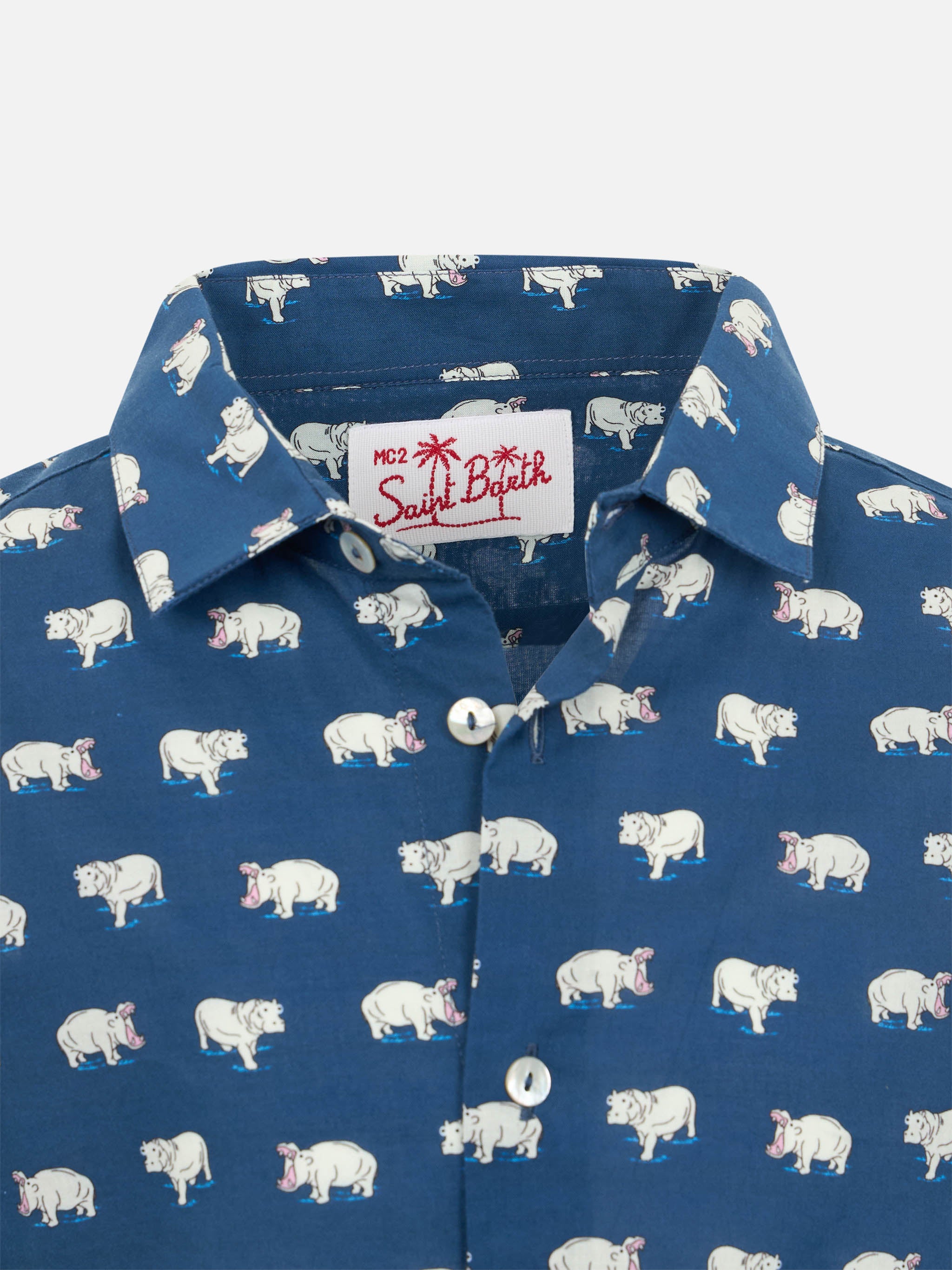 mc2-saint-barth-sharouk-blue-boy-camicia-bambino-mussola-cotone-micro-ippopotamo image 3