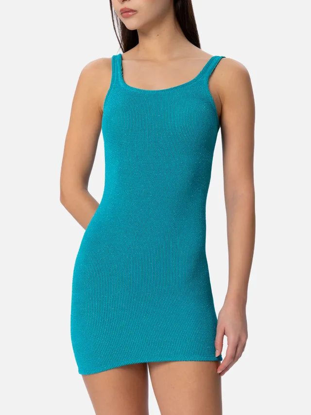 abito-donna-mc2-saint-barth-deana-in-tessuto-crinkle-lurex-verde-petrolio-con-sc image 1
