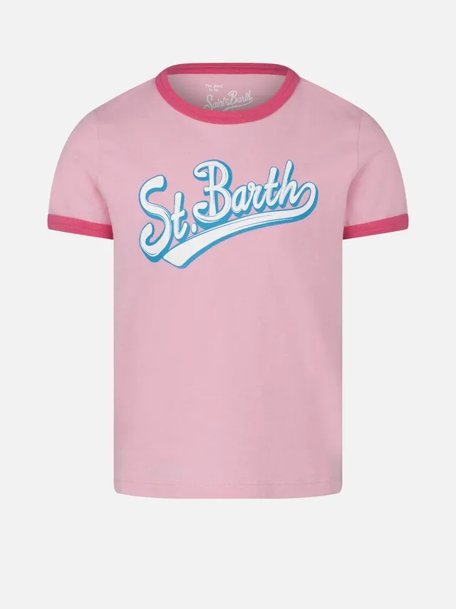 mc2-saint-barth-t-shirt-da-bambina-in-cotone-rosa-con-stampa-st-barth image 1