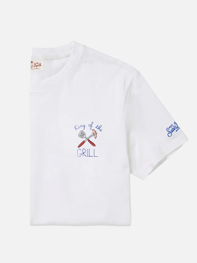 mc2-saint-barth-t-shirt-portofino-uomo-bianca-in-cotone-con-ricamo-king-of-the-g image 1