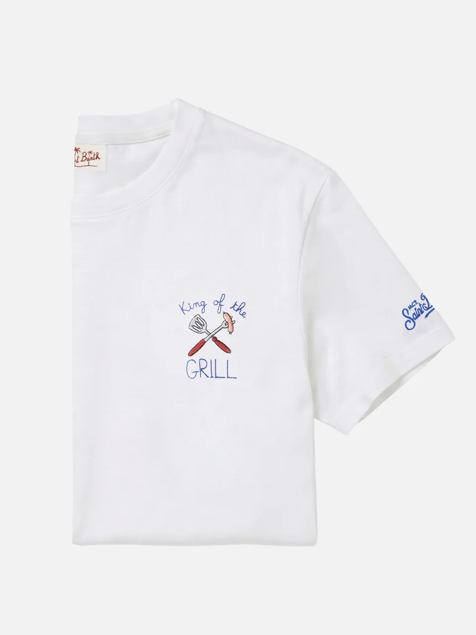 mc2-saint-barth-t-shirt-portofino-uomo-bianca-in-cotone-con-ricamo-king-of-the-g image 1