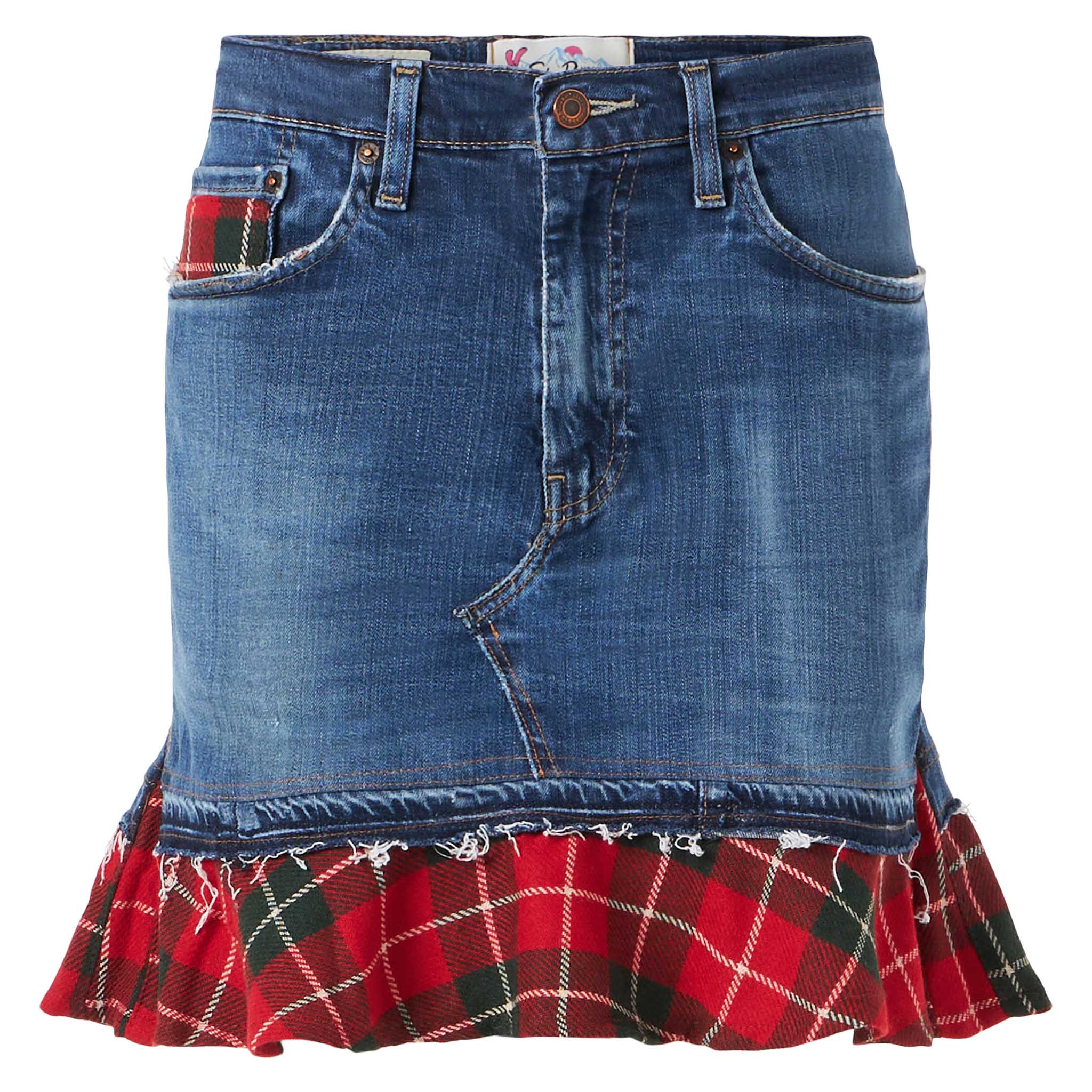 mc2-saint-barth-gonna-chelsy-donna-denim-blu-con-dettagli-tartan-rossi image 5