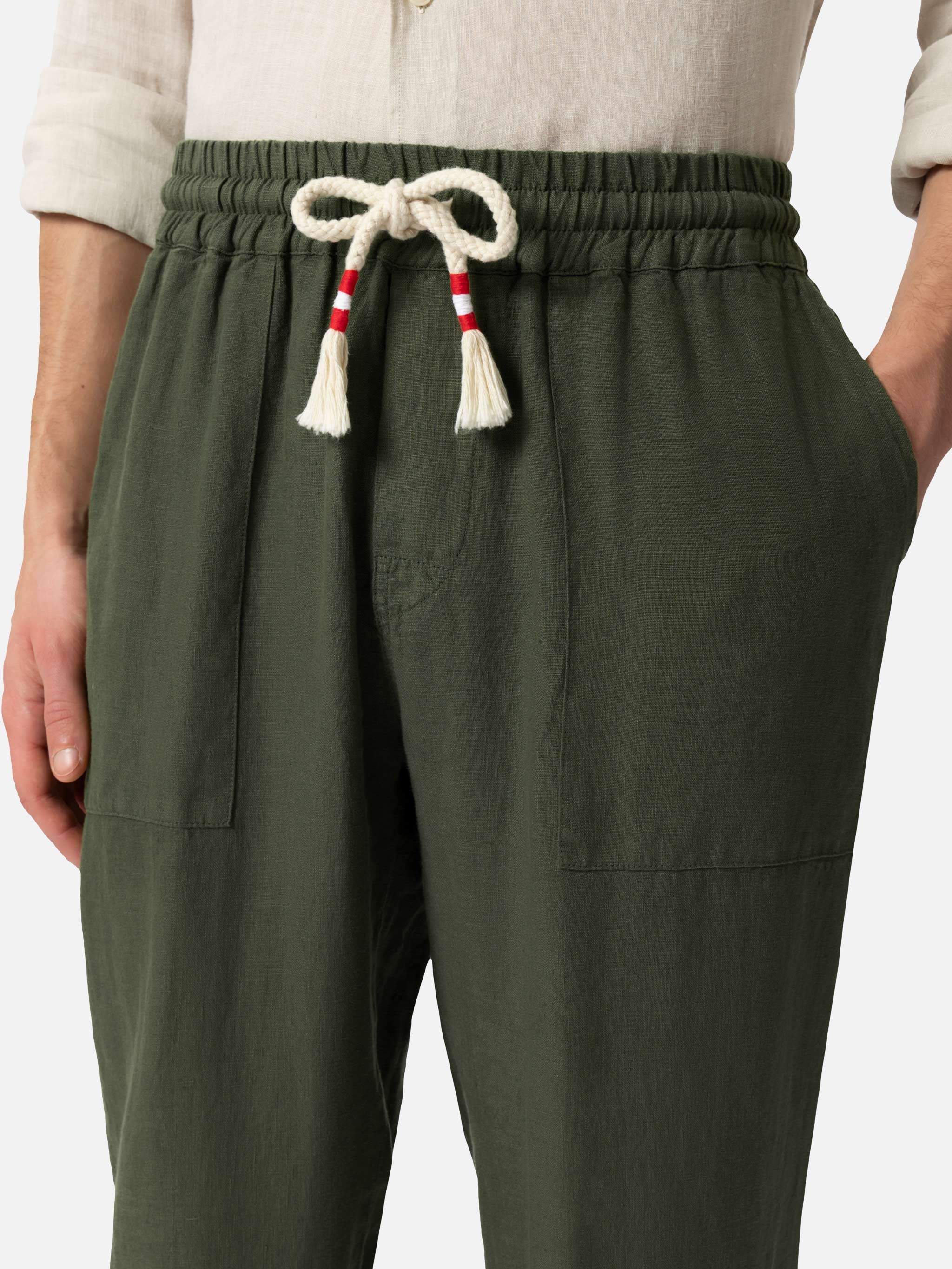 mc2-saint-barth-calais-pantaloni-uomo-lino-verde-militare image 3