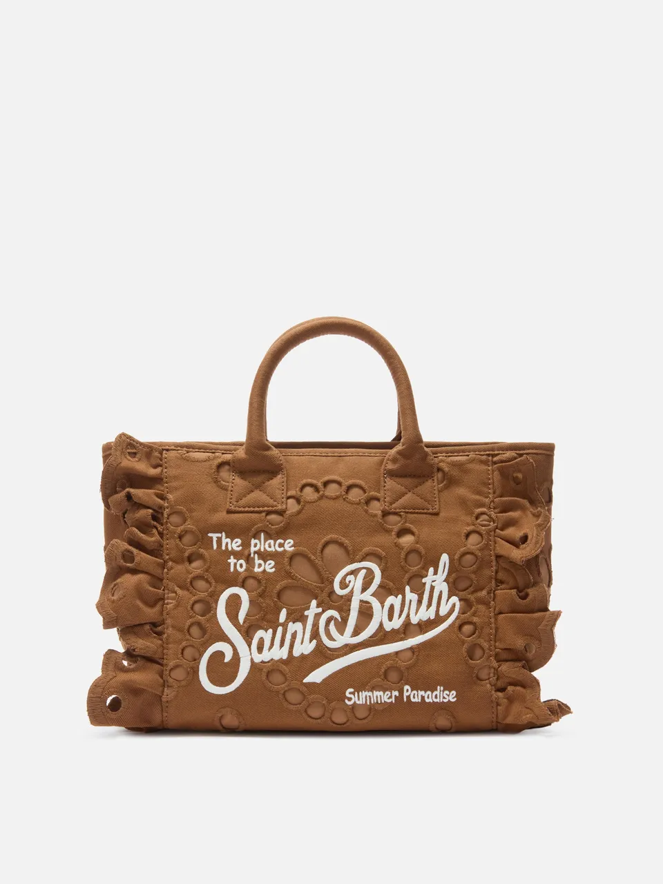 mc2-saint-barth-colette-volant-borsa-a-mano-in-cotone-sangallo-marrone image 1