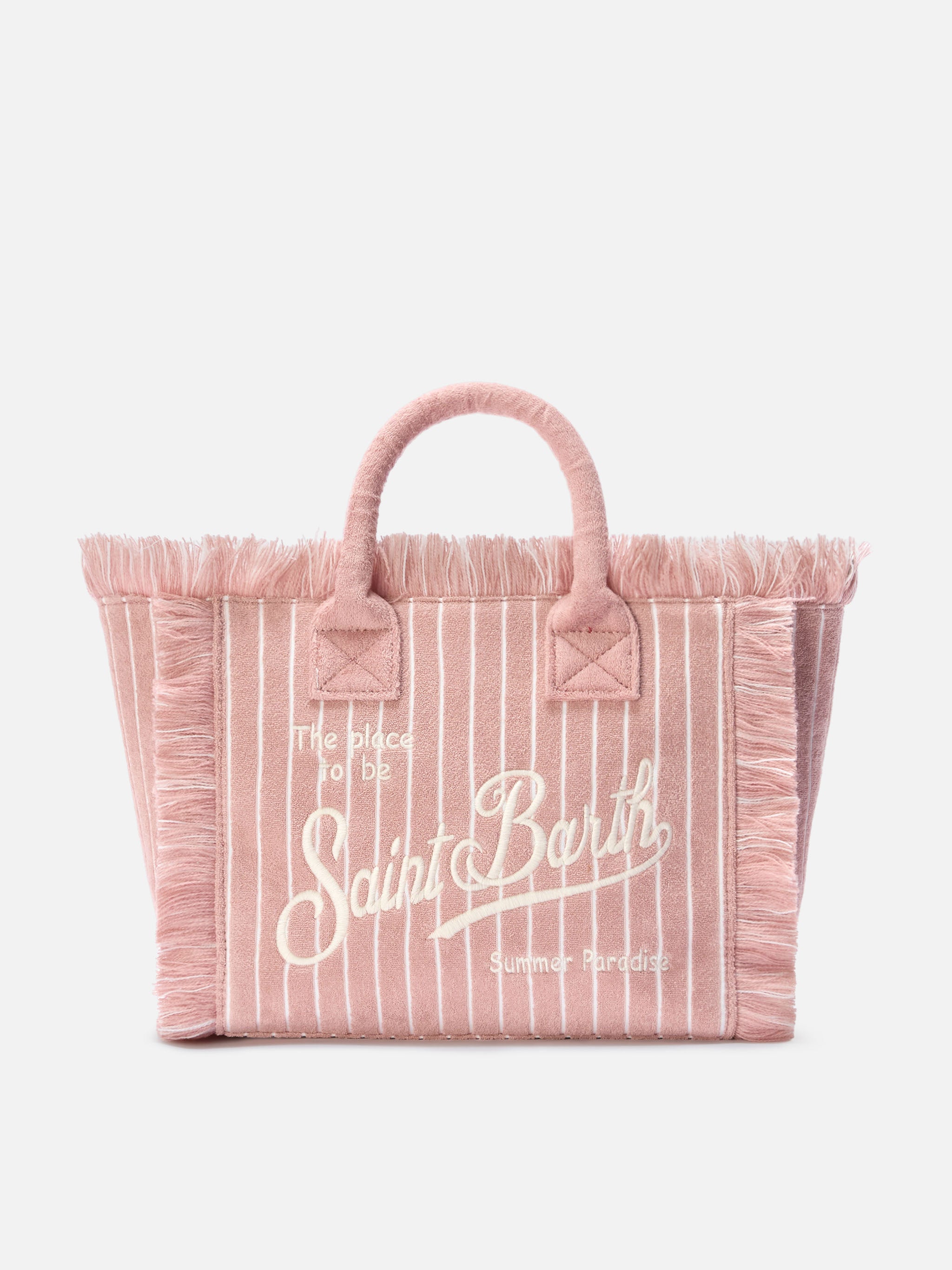 mc2-saint-barth-borsa-colette-spugna-a-righe-rosa-con-frange-e-tracolla image 1
