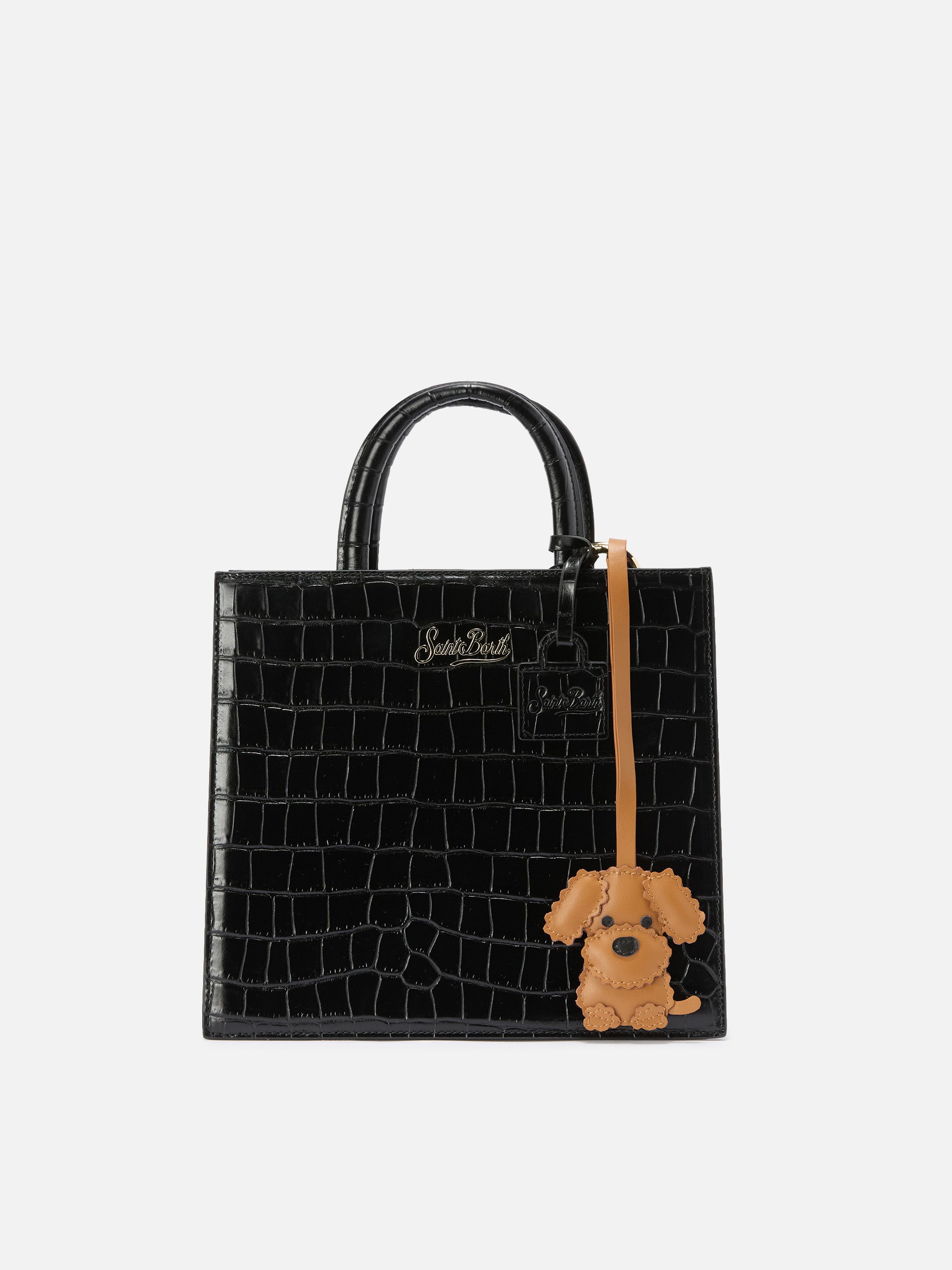 mc2-saint-barth-bag-charm-a-forma-di-cane-in-pelle-marrone-con-targhetta-logo image 2