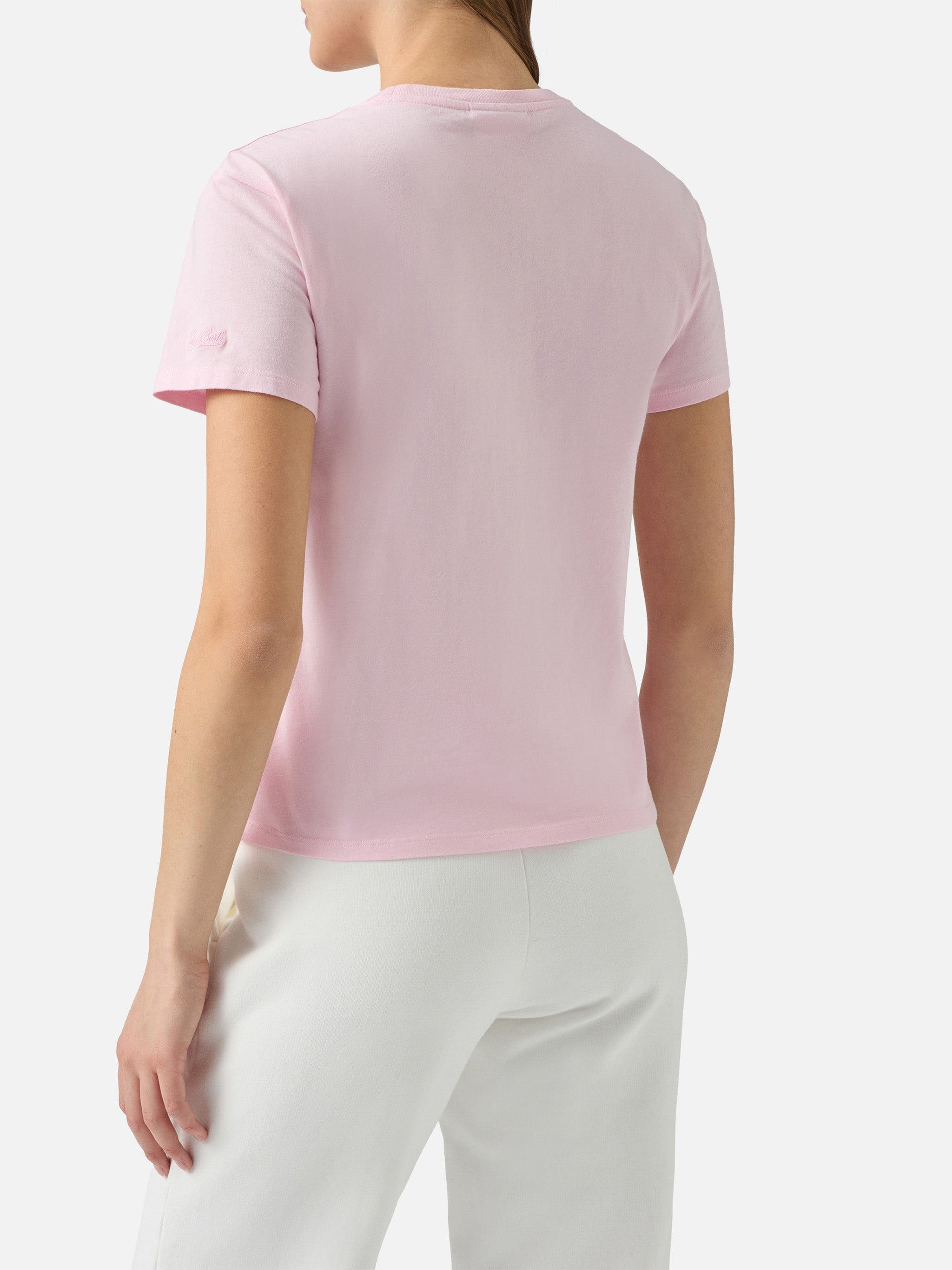 mc2-saint-barth-t-shirt-emilie-donna-in-cotone-rosa-gin-tonic-addicted-strass image 3