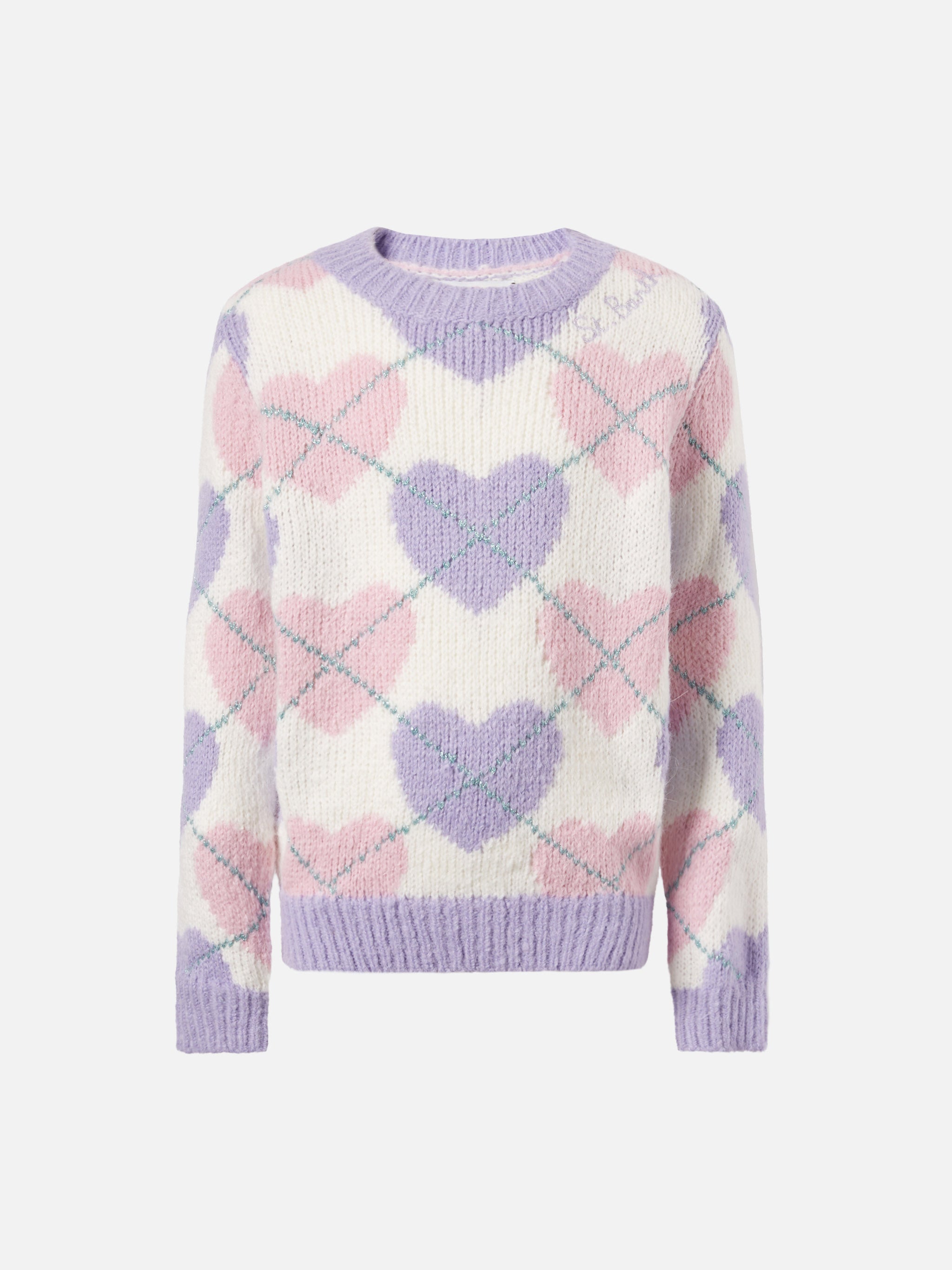 mc2-saint-barth-maglione-girocollo-bambina-misto-alpaca-jacquard-rombi-cuori image 1
