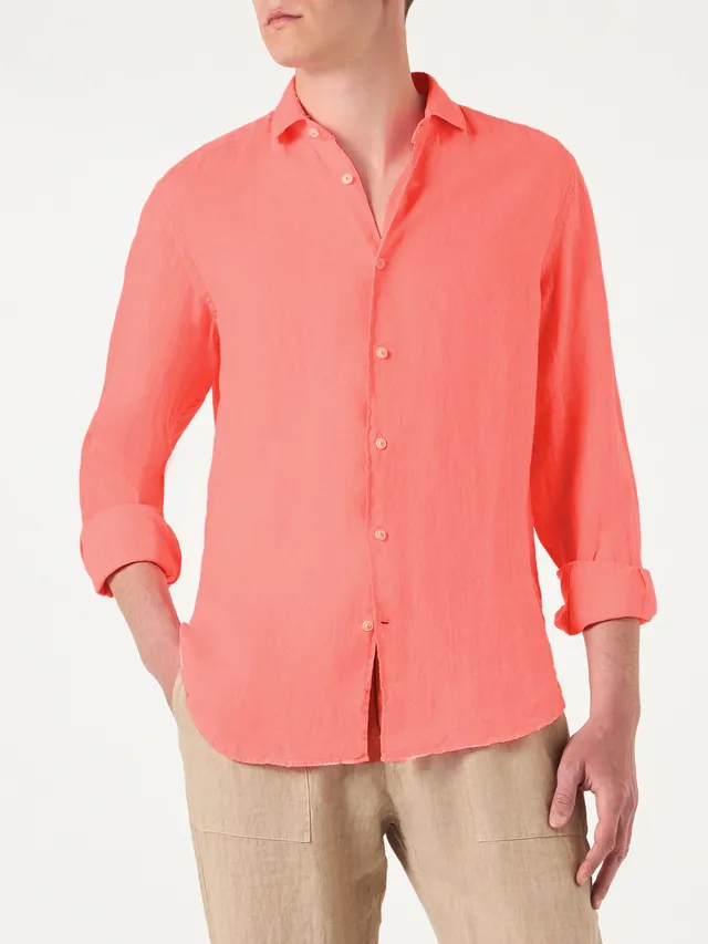 mc2-saint-barth-pamplona-camicia-uomo-in-puro-lino-rosso-fluo-maniche-lunghe image 1