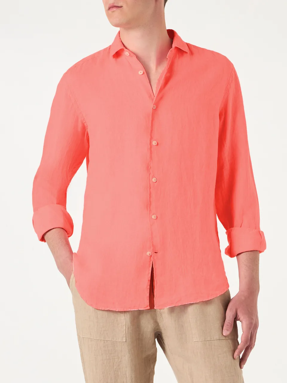 mc2-saint-barth-pamplona-camicia-uomo-in-puro-lino-rosso-fluo-maniche-lunghe image 1