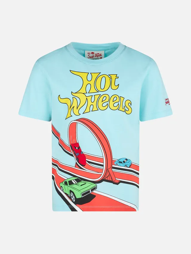 mc2-saint-barth-t-shirt-bambino-verde-acqua-cotone-stampa-hot-wheels-special-edi image 1