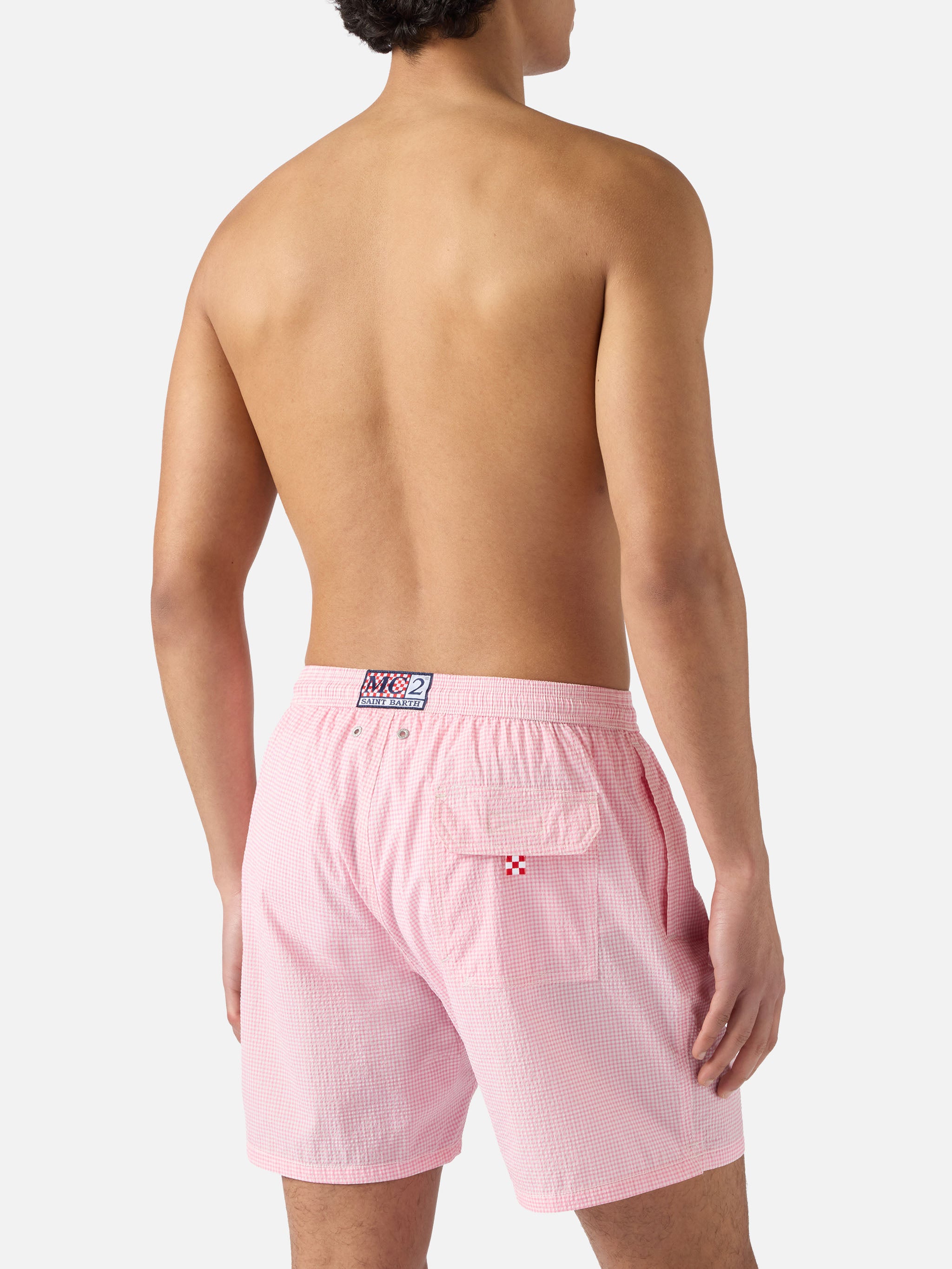 mc2-saint-barth-costume-mare-patmos-uomo-seersucker-vichy-rosa-bianco image 5