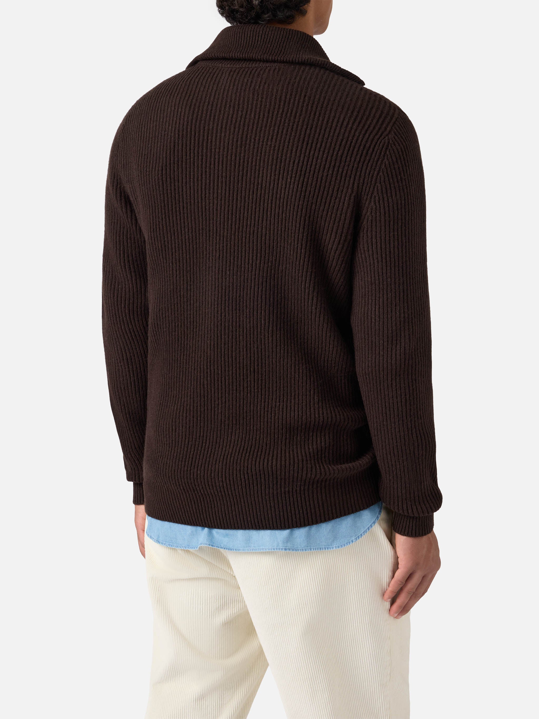 cardigan-full-zip-preston-mc2-saint-barth-in-pura-lana-merino-marrone-scuro image 3