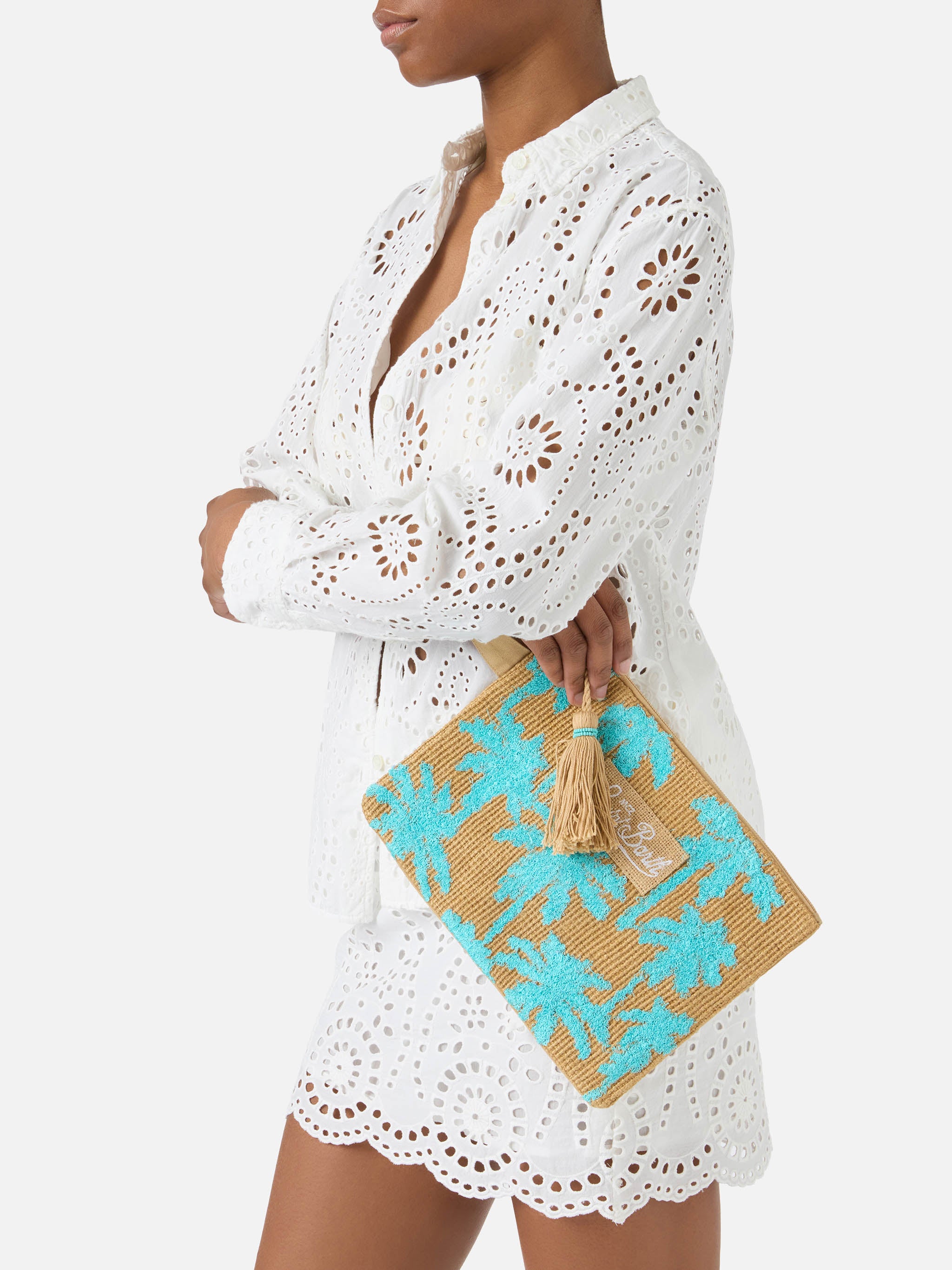 mc2-saint-barth-pochette-jute-pouch-juta-naturale-e-turchese-palme-ricamate image 2