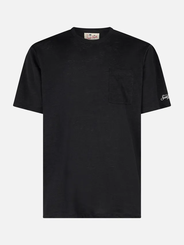 mc2-saint-barth-t-shirt-uomo-ecstasea-nera-in-lino-jersey-con-taschino image 1