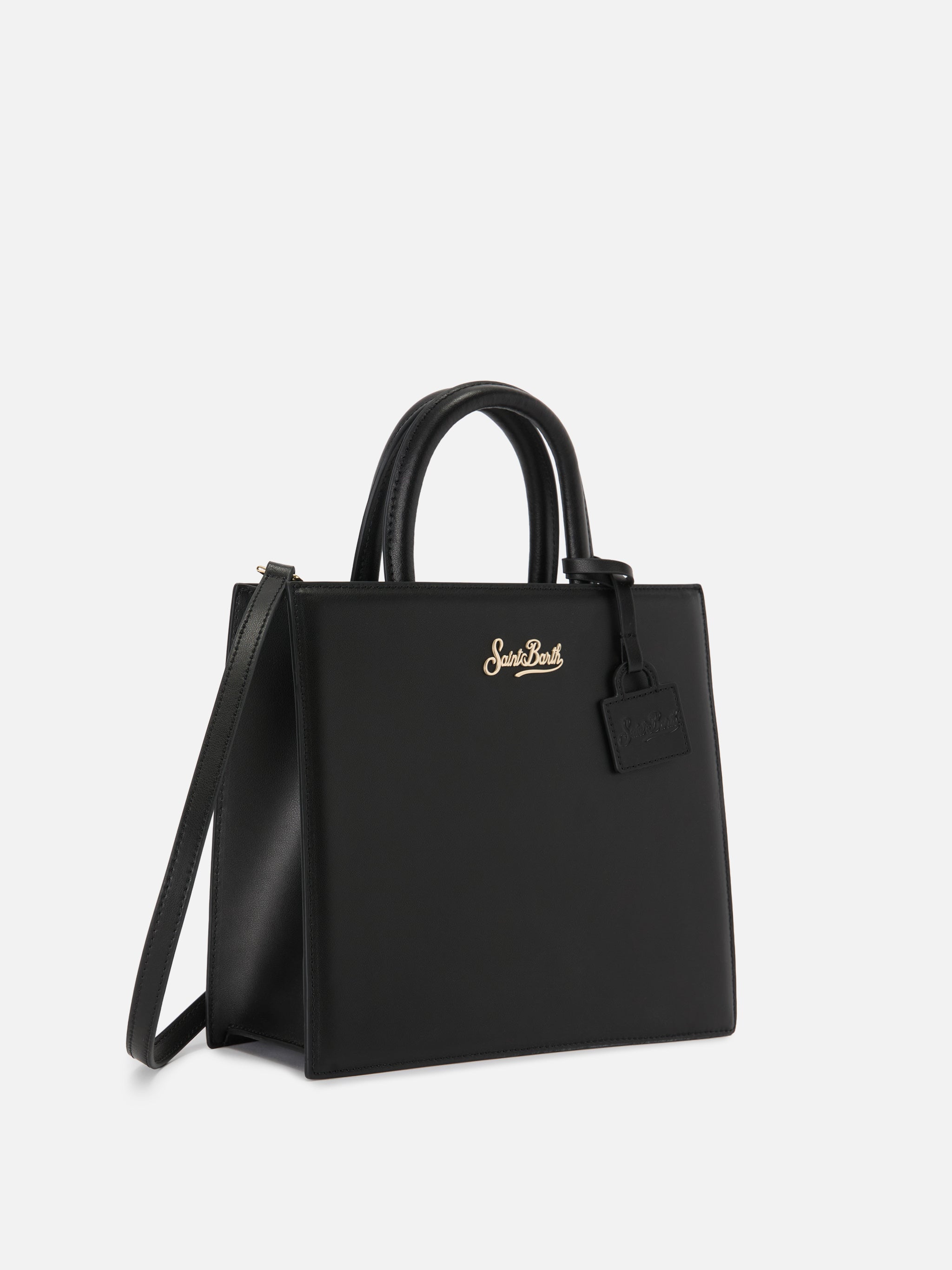 mc2-saint-barth-borsa-shop-midi-in-pelle-liscia-nera-con-targhetta-metallica image 2