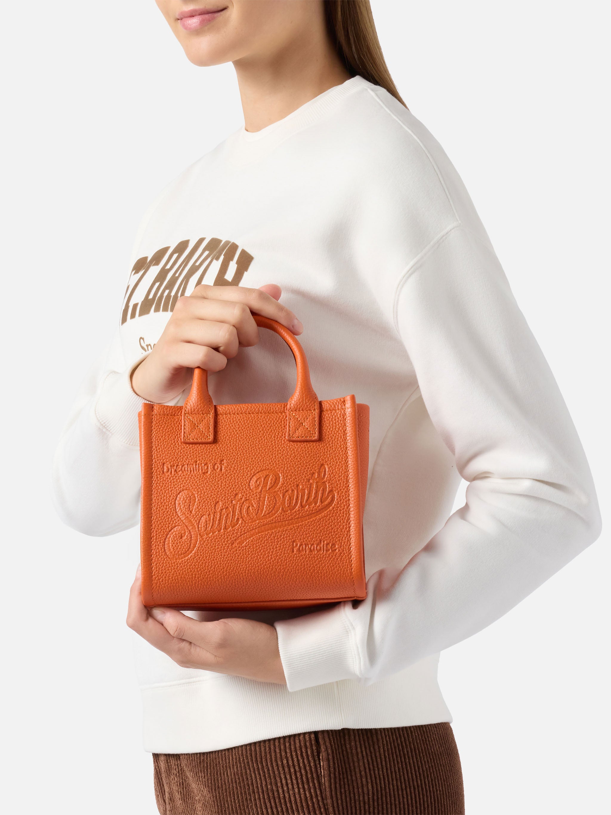 mc2-saint-barth-vanity-bag-mini-borsa-a-spalla-pelle-martellata-arancio image 2
