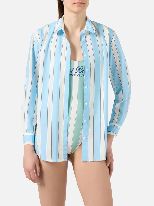 mc2-saint-barth-camicia-brigitte-donna-in-cotone-a-righe-azzurre-con-ricamo-spor image 1