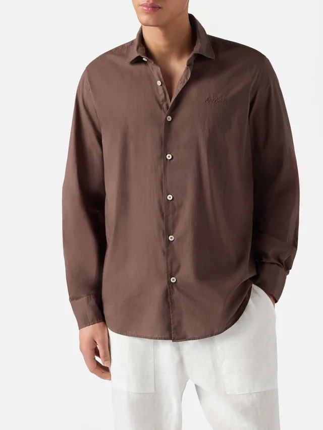 mc2-saint-barth-camicia-chemise-ice-uomo-in-voile-di-cotone-marrone image 1
