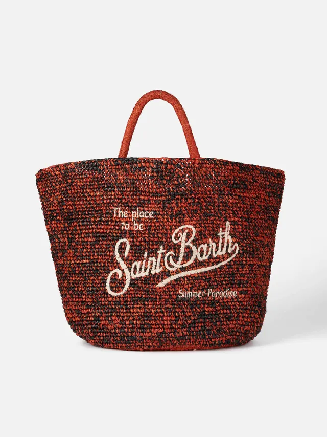 mc2-saint-barth-borsa-tote-in-rafia-nera-e-arancione-con-ricamo-saint-barth image 1