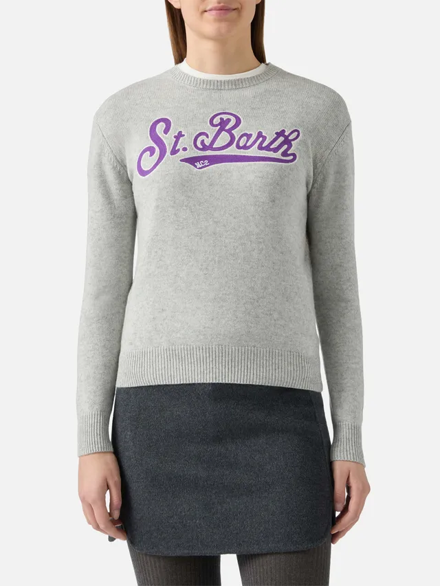 mc2-saint-barth-new-queen-girocollo-donna-grigio-in-misto-cashmere-con-patch image 1