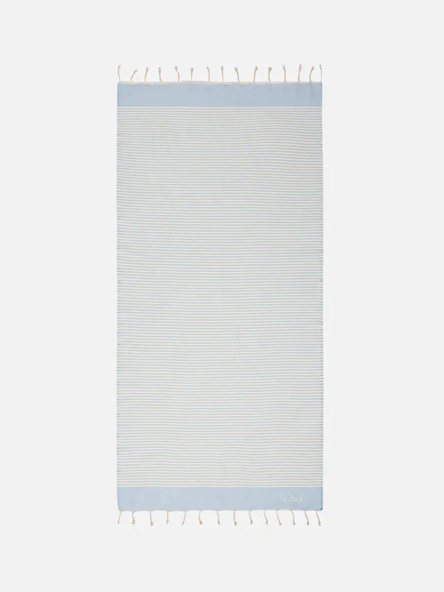 mc2-saint-barth-foutas-telo-mare-cotone-jacquard-righe-azzurre-e-bianche-con-fra image 1