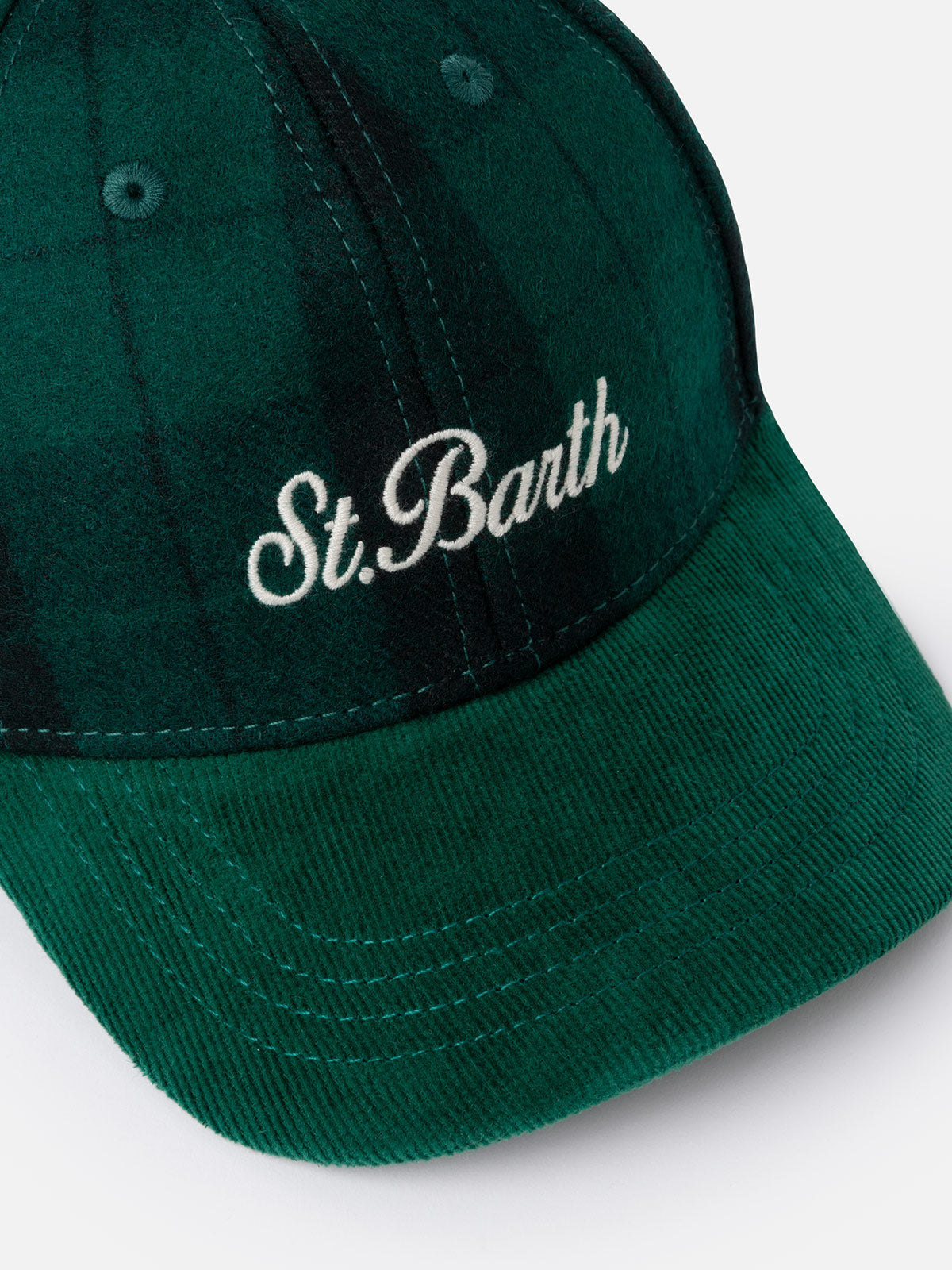 mc2-saint-barth-basb-berretto-baseball-blu-tartan-velluto-logo-strass image 3
