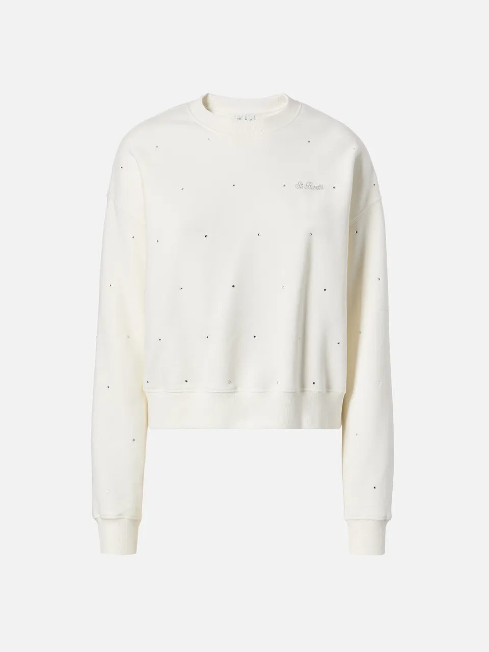 mc2-saint-barth-felpa-casey-in-cotone-bianco-con-strass image 1
