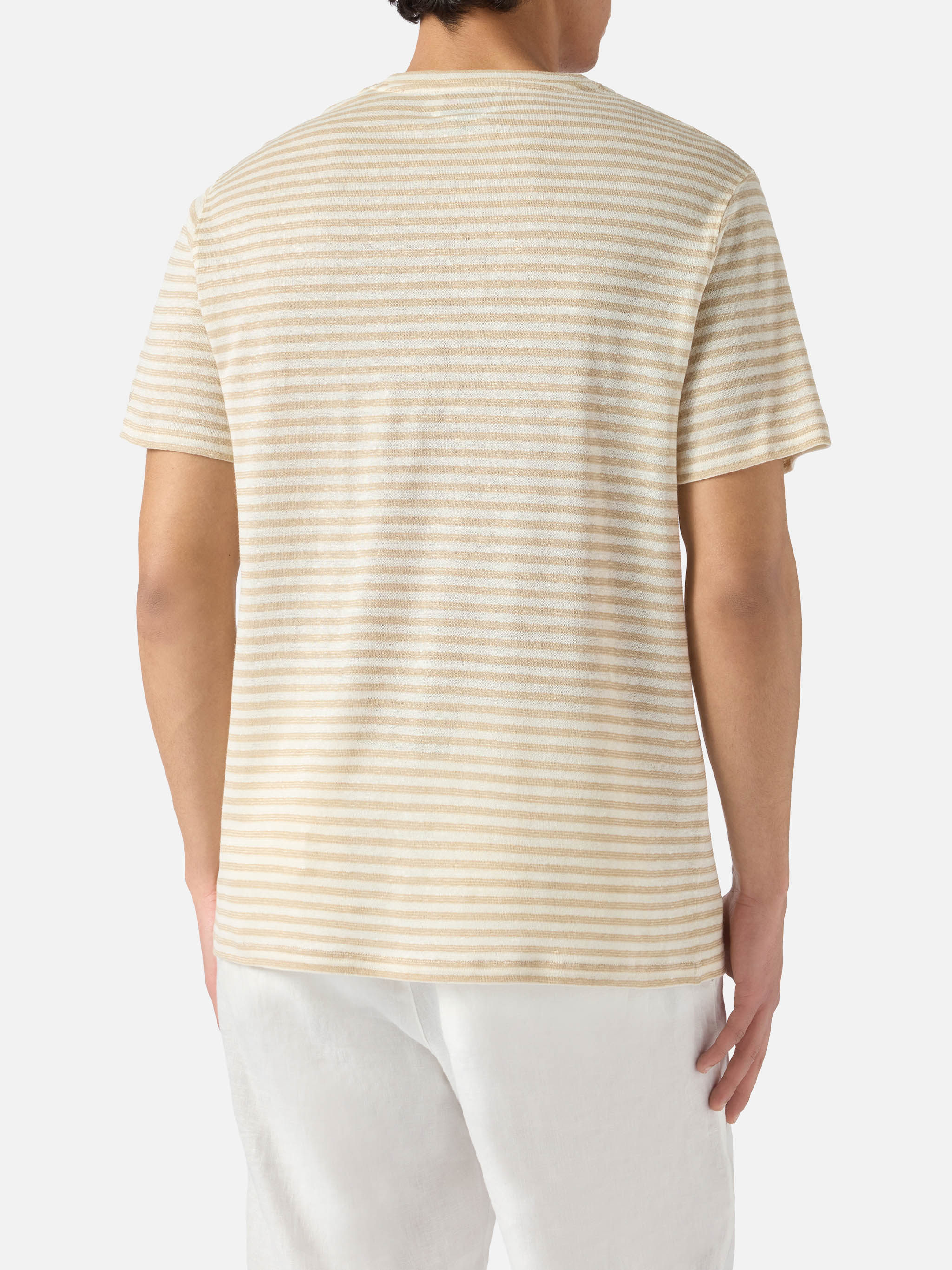 mc2-saint-barth-t-shirt-dover-uomo-in-cotone-a-righe-beige-con-ricamo-logo image 5