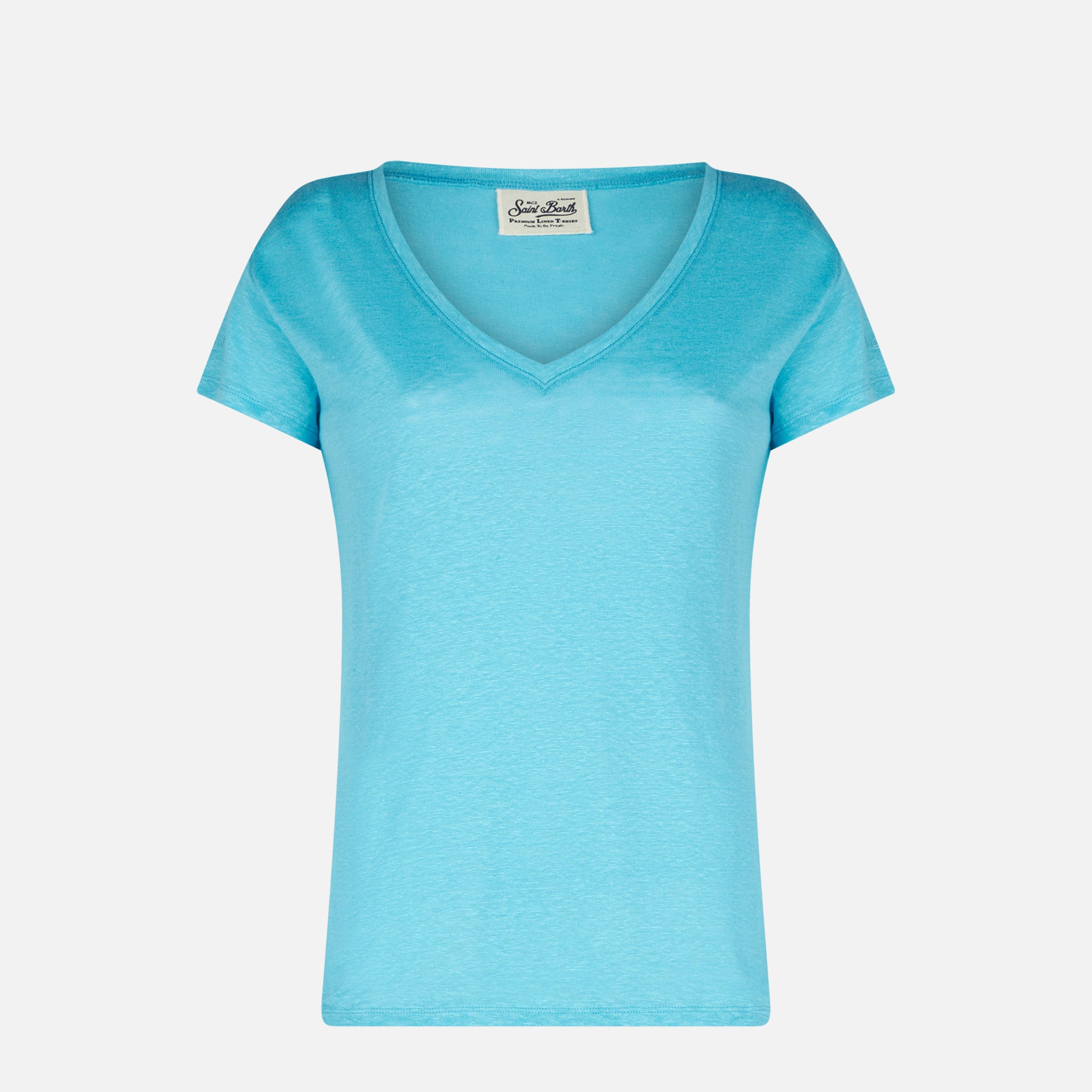 mc2-saint-barth-eloise-t-shirt-donna-in-lino-turchese-scollo-a-v image 4