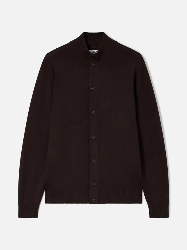 mc2-saint-barth-cardigan-savile-uomo-in-lana-merino-marrone-con-collo-alto-botto image 1