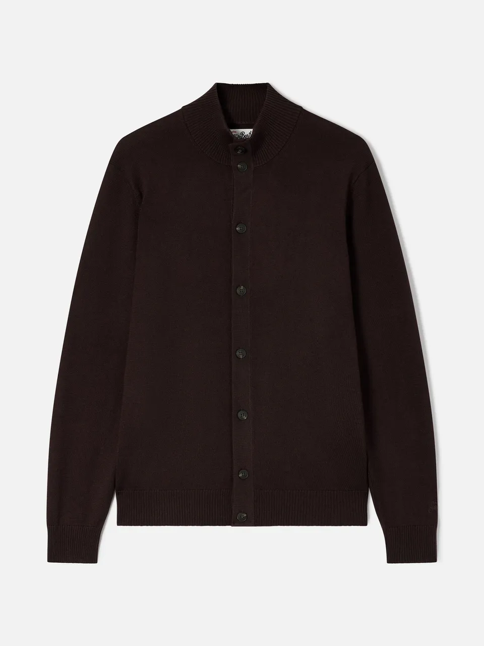 mc2-saint-barth-cardigan-savile-uomo-in-lana-merino-marrone-con-collo-alto-botto image 1