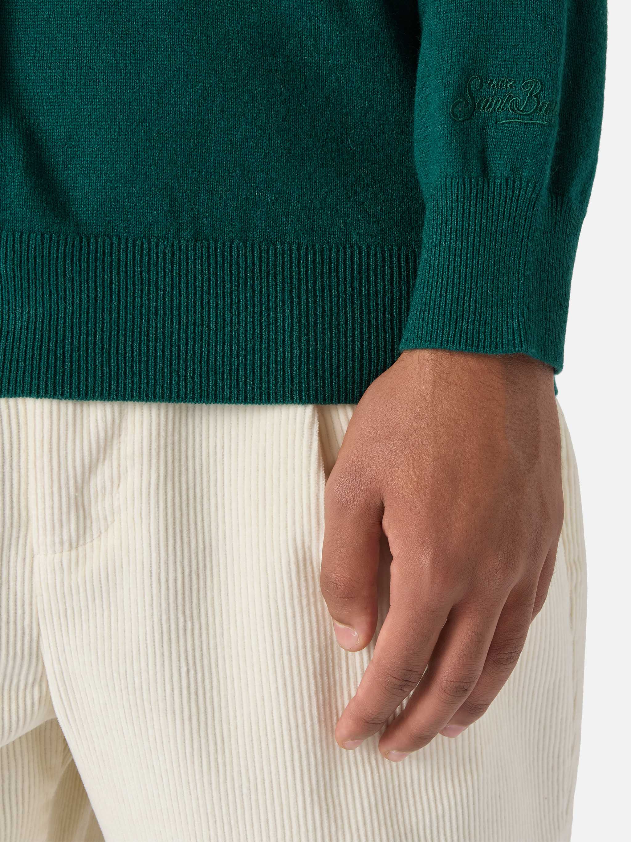 mc2-saint-barth-maglione-regent-uomo-in-lana-merino-e-cashmere-verde-inglese image 4