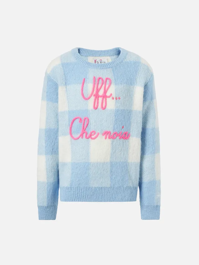 mc2-saint-barth-maglione-girocollo-bambina-jacquard-quadri-uff-che-noia image 1