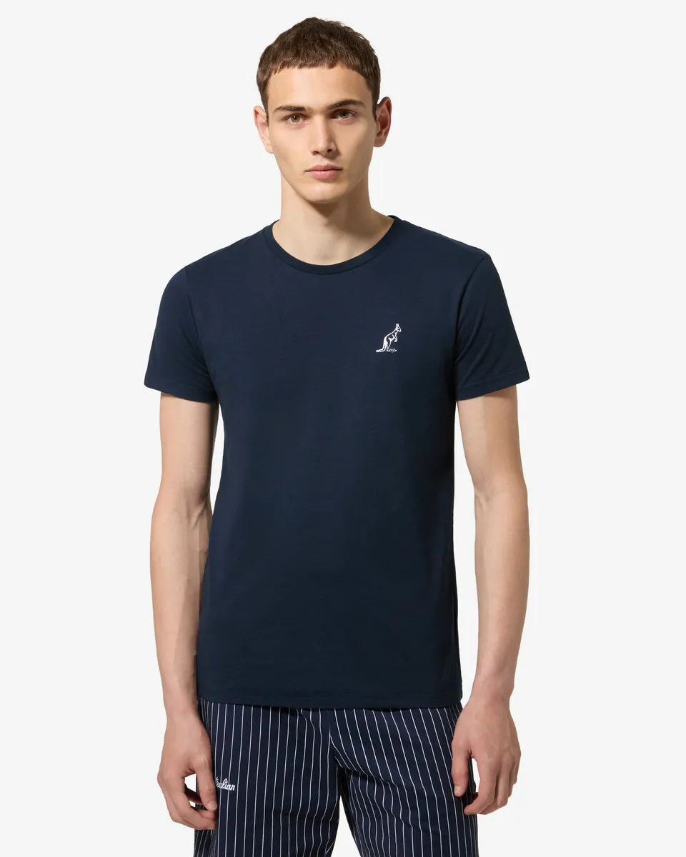 australian-basic-t-shirt-sportswear-cotone-blu-navy-logo-ricamato image 1