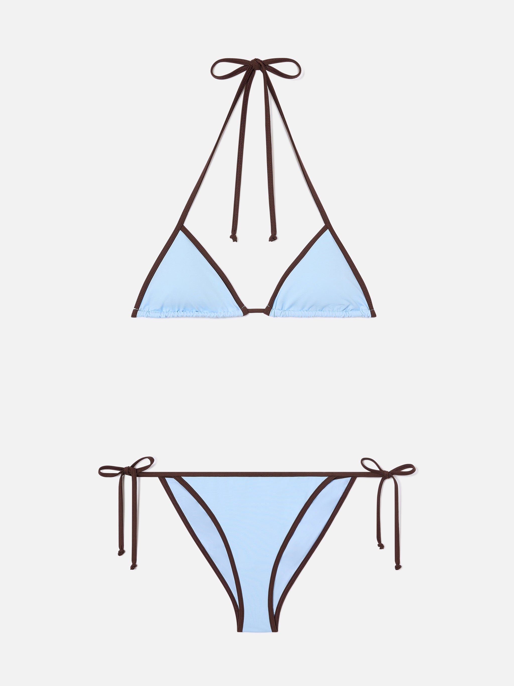 mc2-saint-barth-bikini-leah-virgo-donna-triangolo-marrone-con-bordi-azzurri image 1