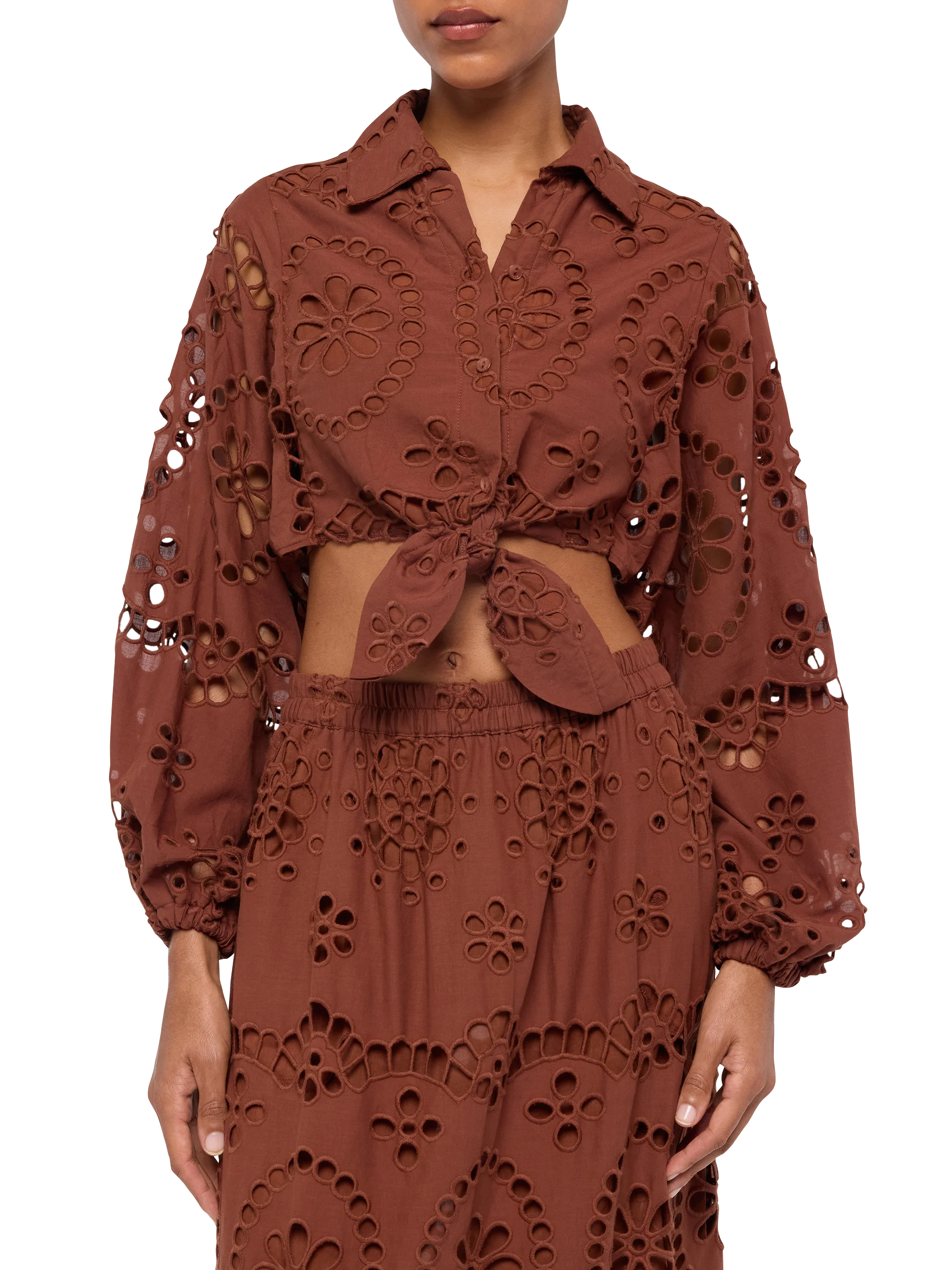 mc2-saint-barth-febe-camicia-corta-donna-pizzo-sangallo-cotone-marrone-cammello image 2