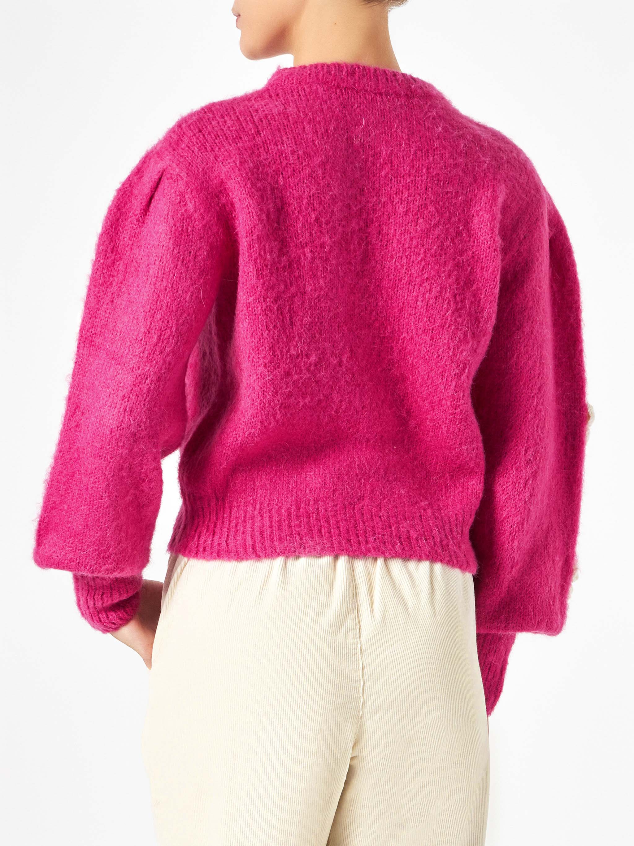 maglia-mc2-saint-barth-bloom-in-filato-spazzolato-fucsia-con-fiori-crochet image 3