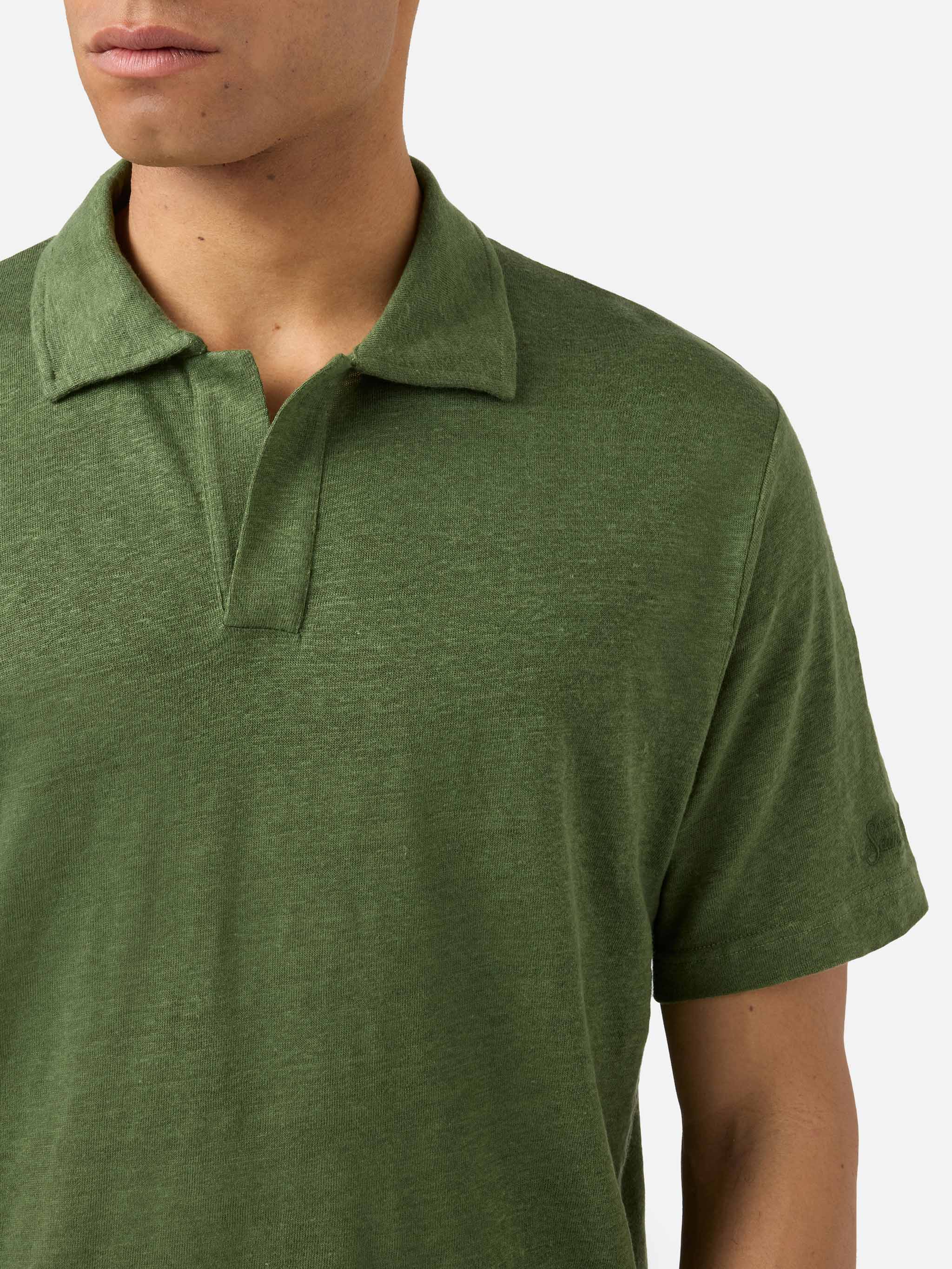 mc2-saint-barth-polo-fraser-in-puro-lino-verde-militare-da-uomo image 2