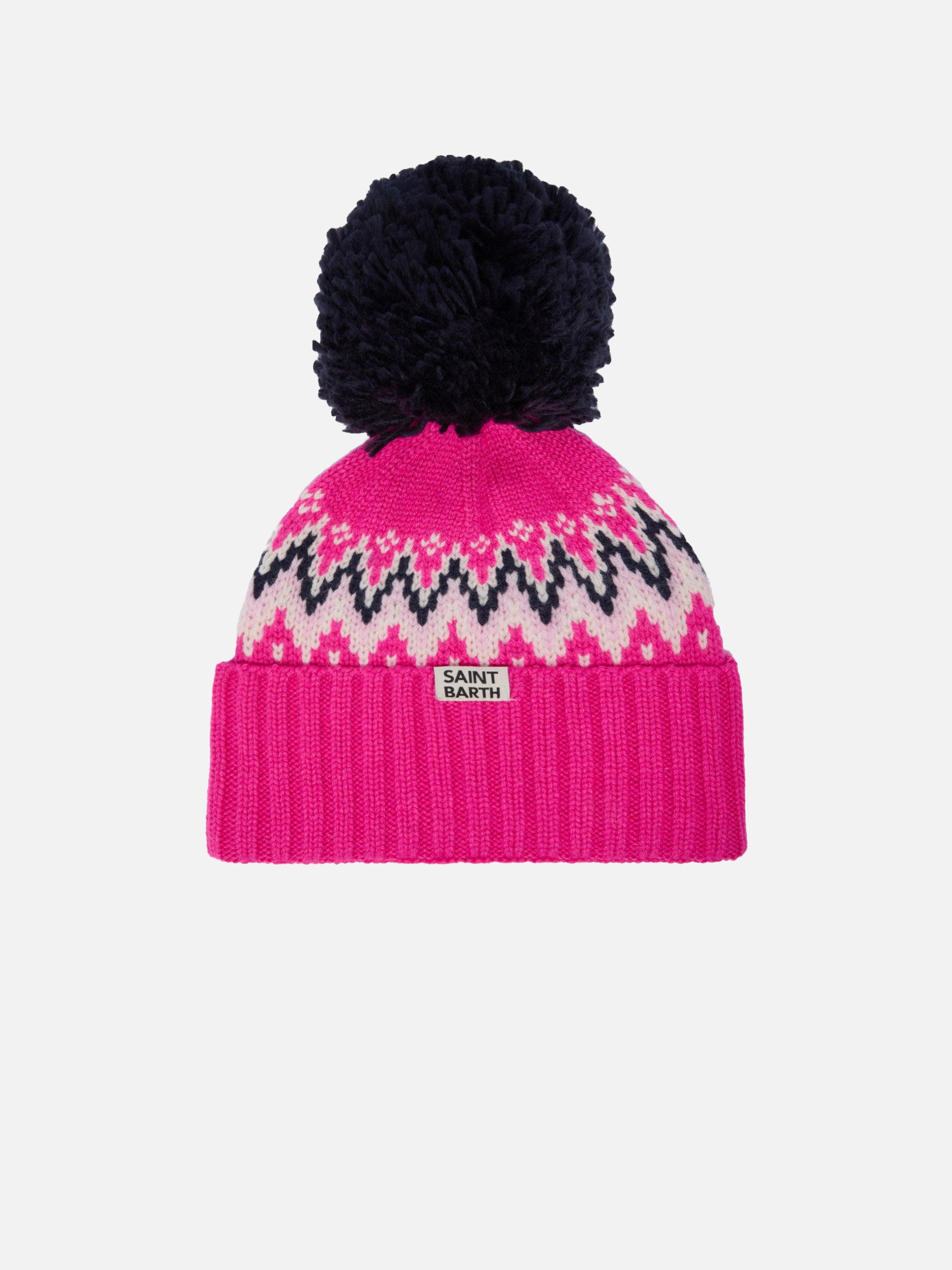 mc2-saint-barth-wengen-berretto-bambina-maglia-fucsia-pompon-blu image 1