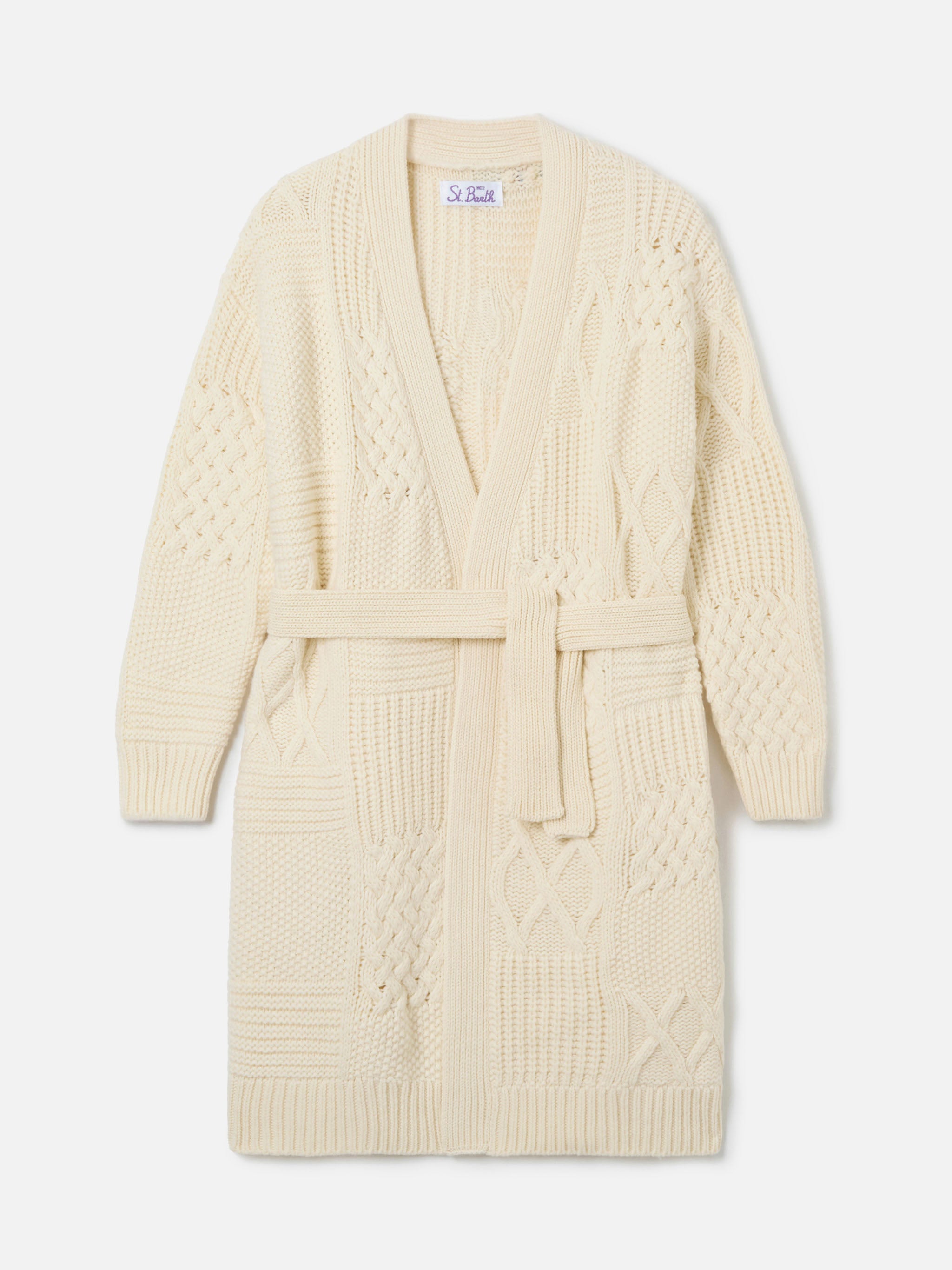 mc2-saint-barth-maxi-cardigan-donna-bianco-con-ricamo-e-cintura image 6