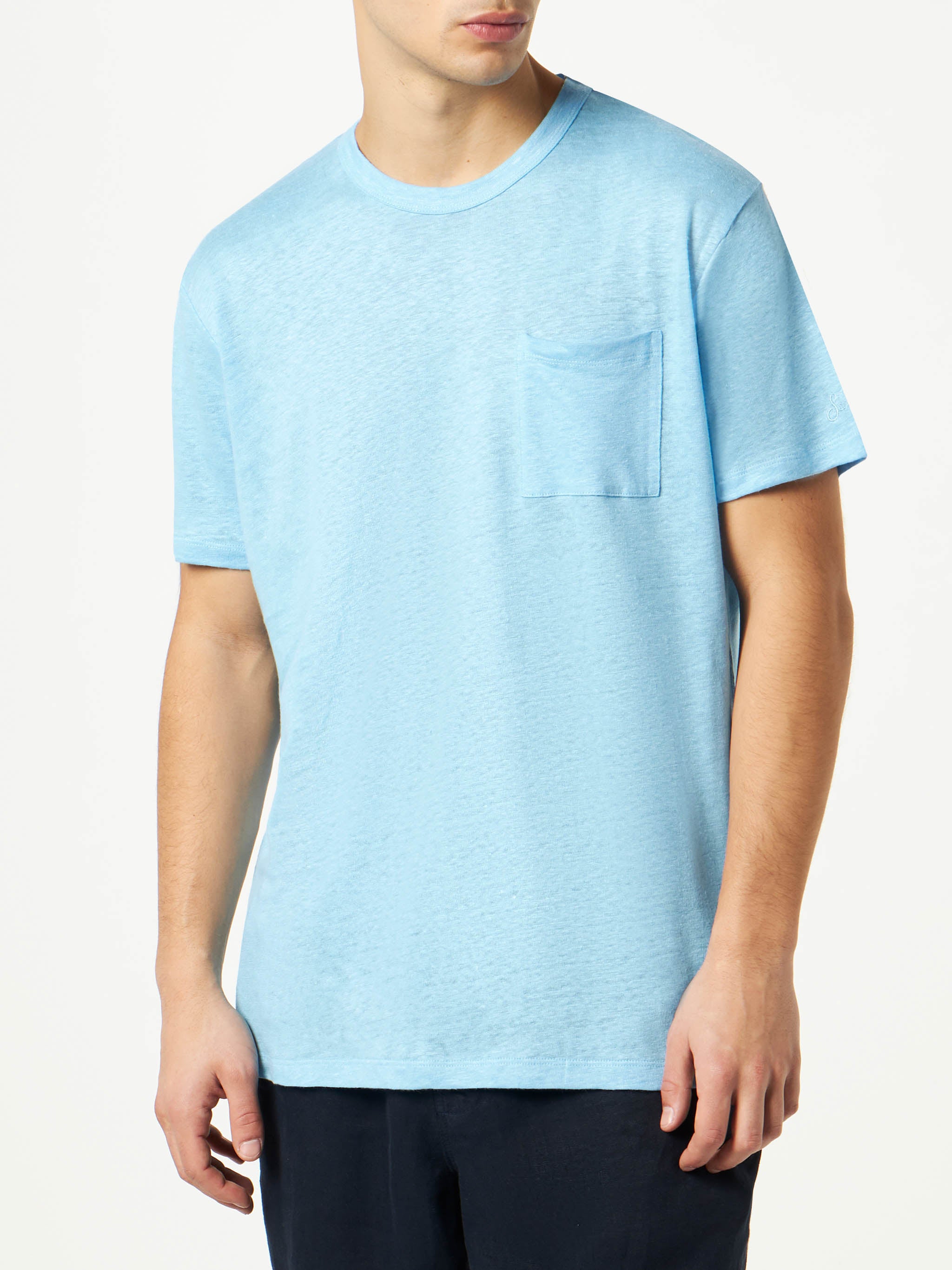mc2-saint-barth-t-shirt-ecstasea-uomo-in-lino-azzurro-con-taschino image 2