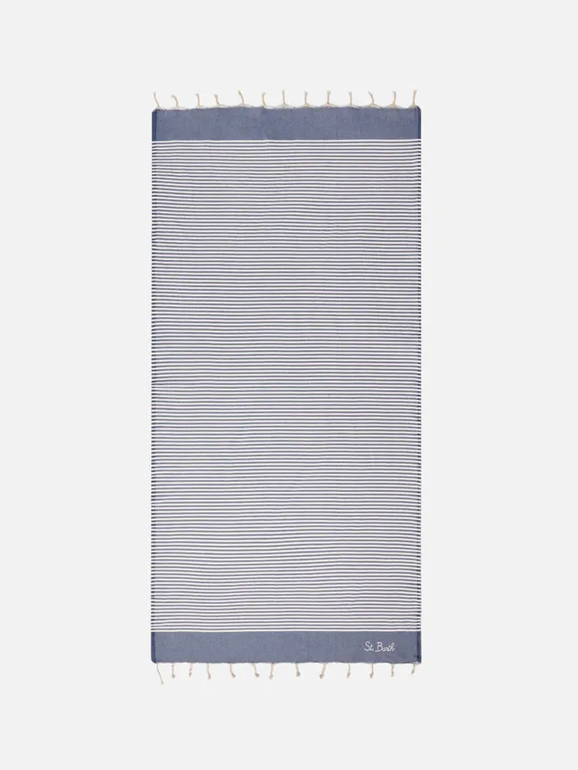 mc2-saint-barth-telo-mare-foutas-a-righe-piccole-blu-navy-e-bianche-in-cotone-ja image 1