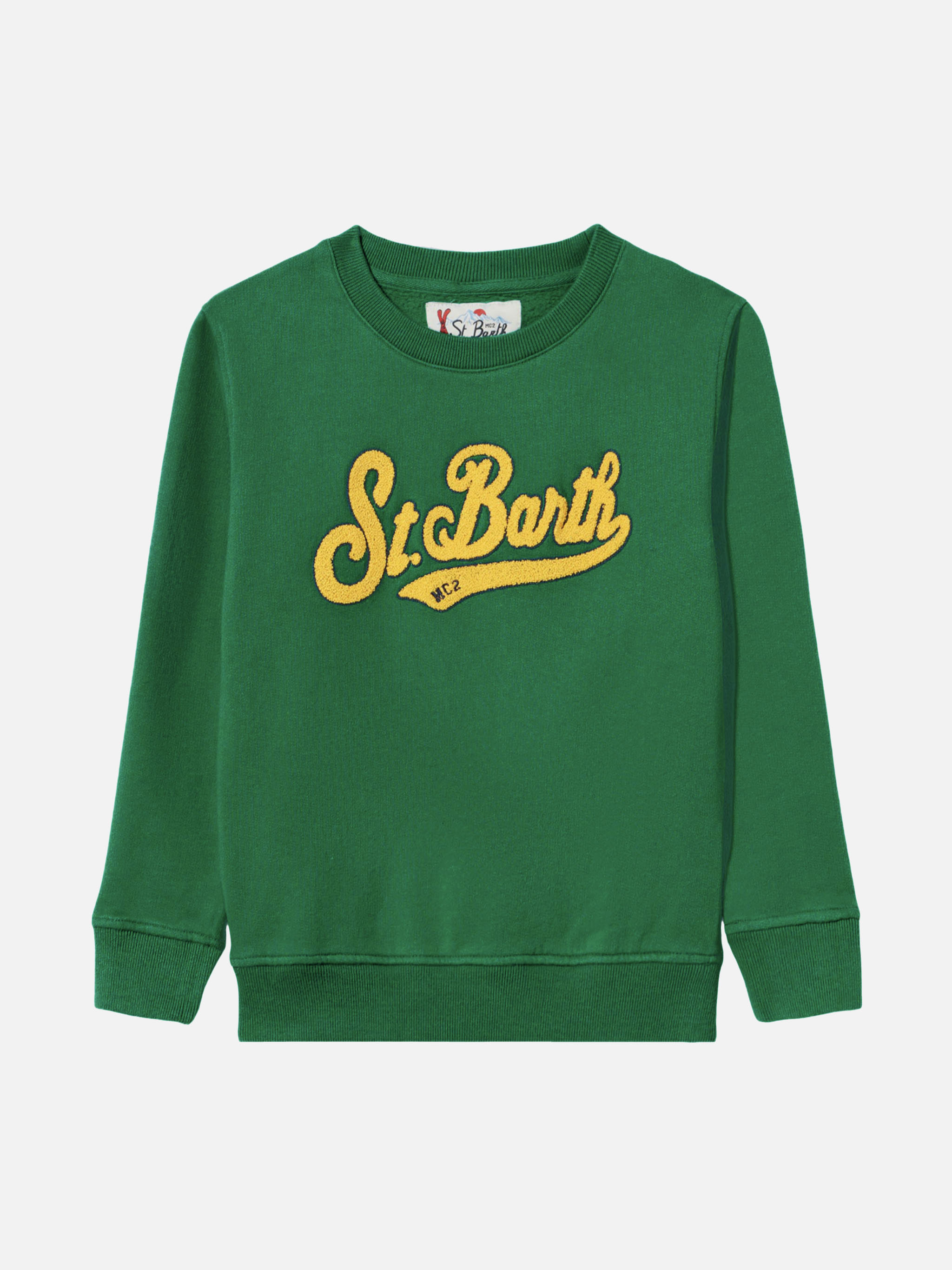 mc2-saint-barth-felpa-bambino-verde-con-logo-giallo-saint-barth-in-spugna image 1