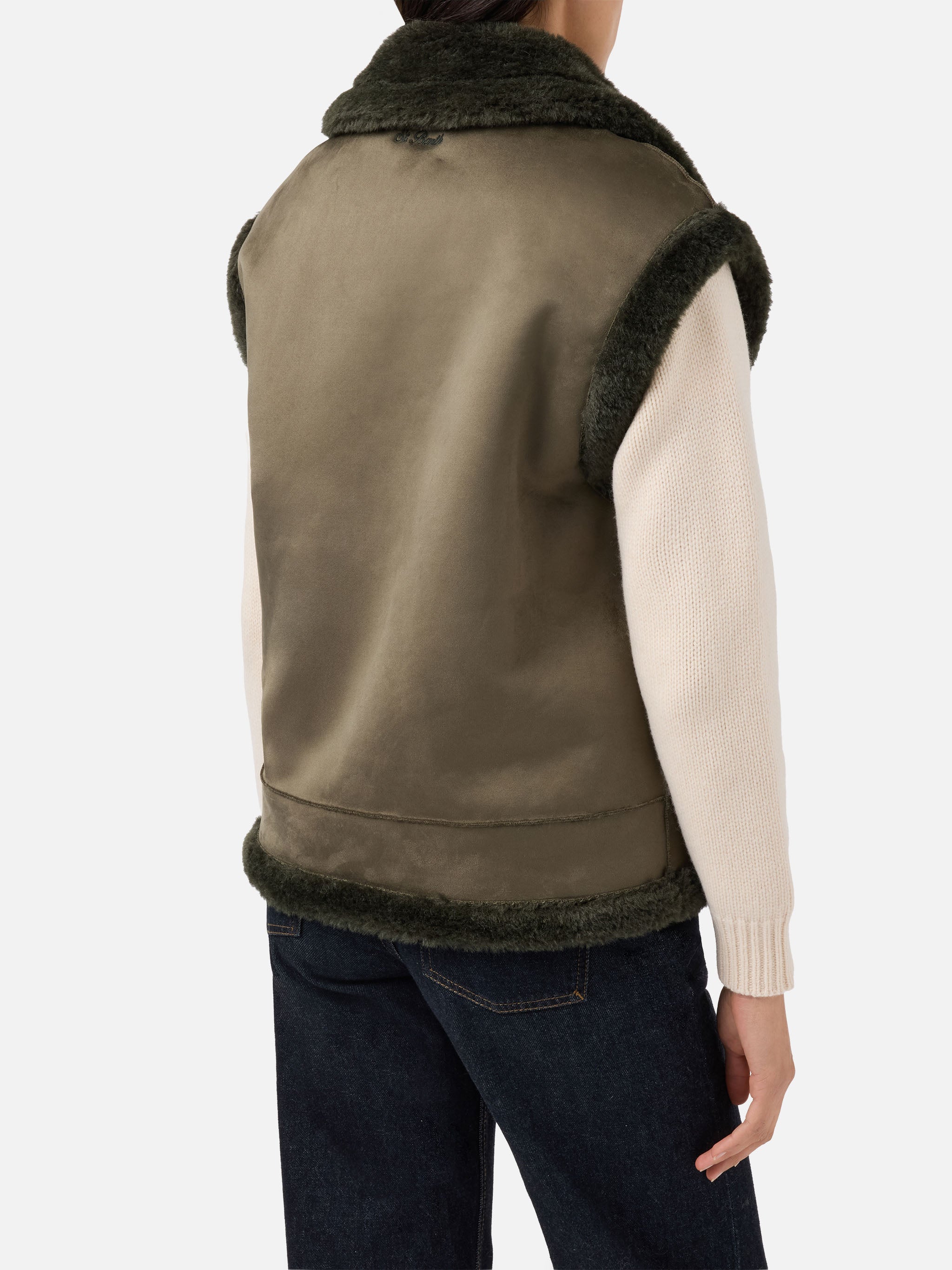 mc2-saint-barth-gilet-hesketh-in-eco-montone-military-green-con-ricamo-texano image 4