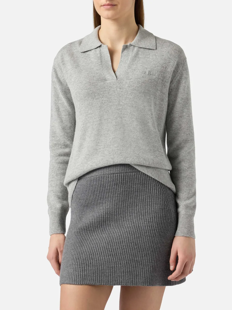 mc2-saint-barth-eze-maglione-donna-grigio-m-lange-collo-polo-misto-cashmere image 1