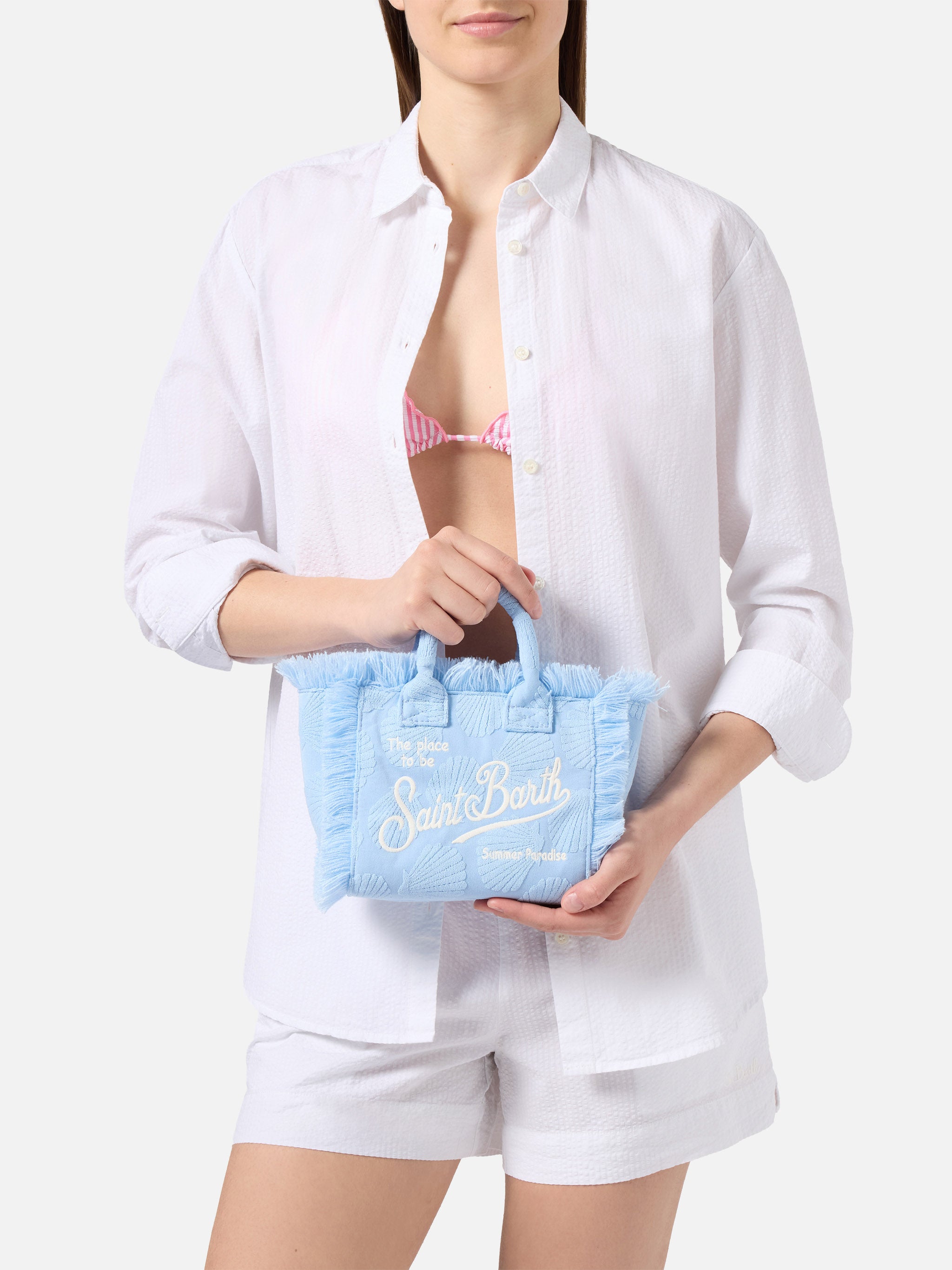 mc2-saint-barth-borsa-vanity-mini-spugna-azzurra-conchiglie-rilievo image 2