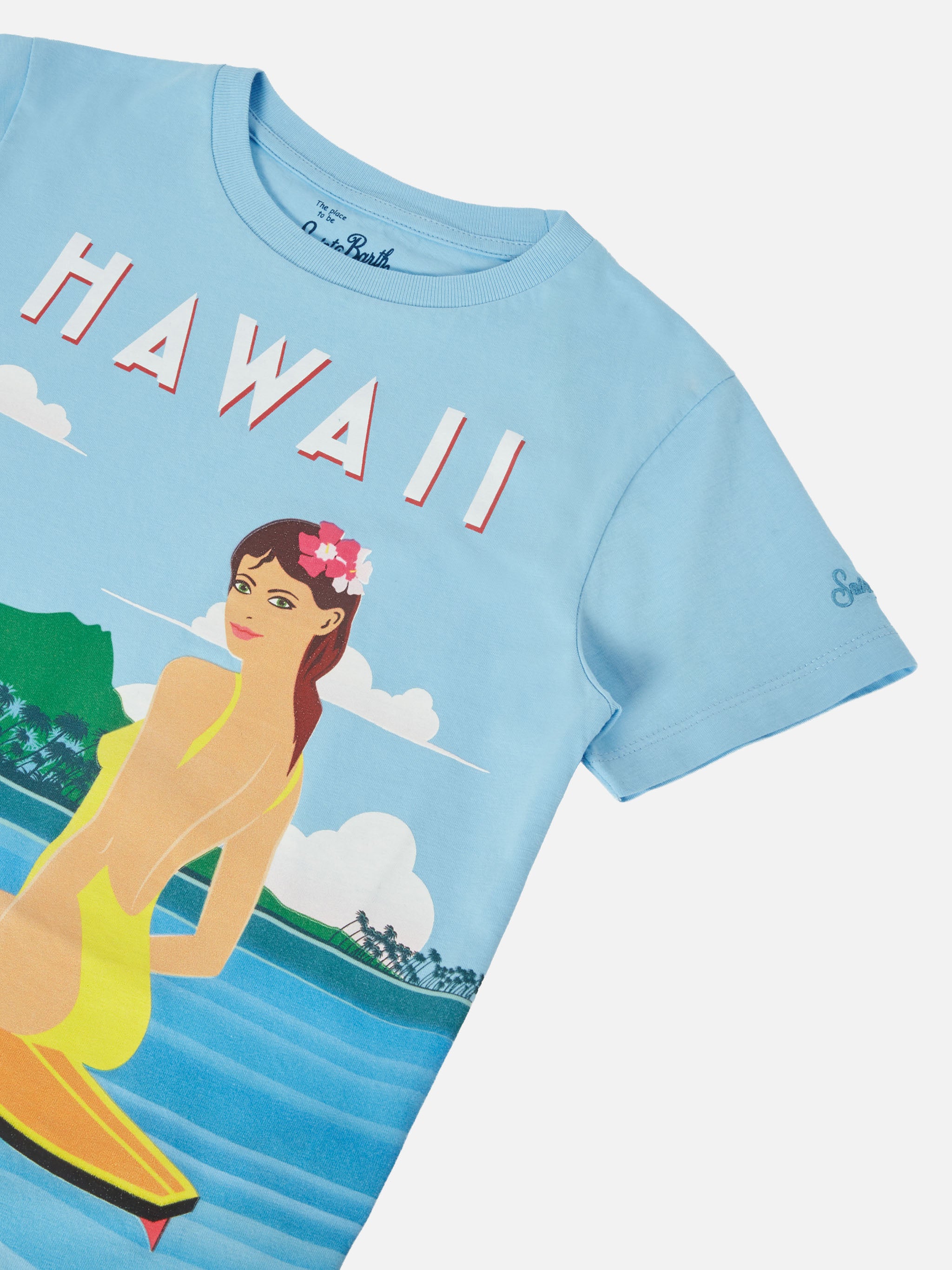 mc2-saint-barth-t-shirt-elly-bambina-verde-acqua-stampa-hawaii-cotone image 2