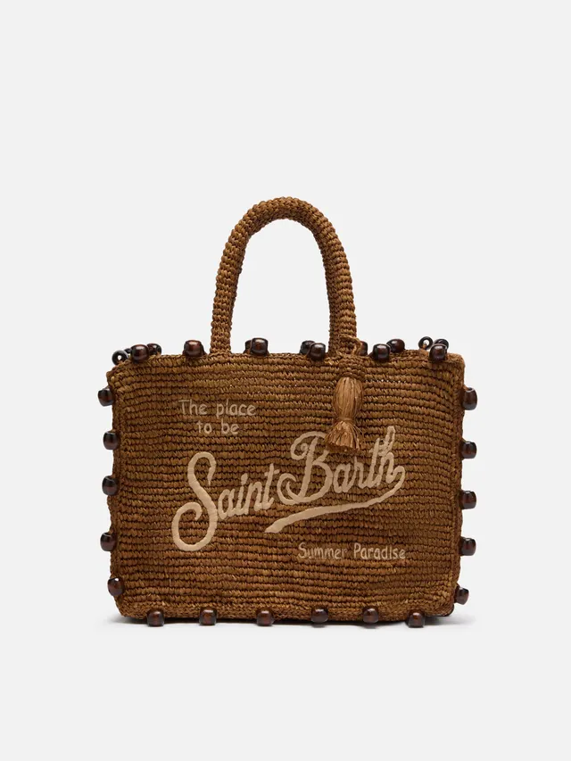 mc2-saint-barth-colette-borsa-raffia-marrone-logo-ricamato-perline image 1