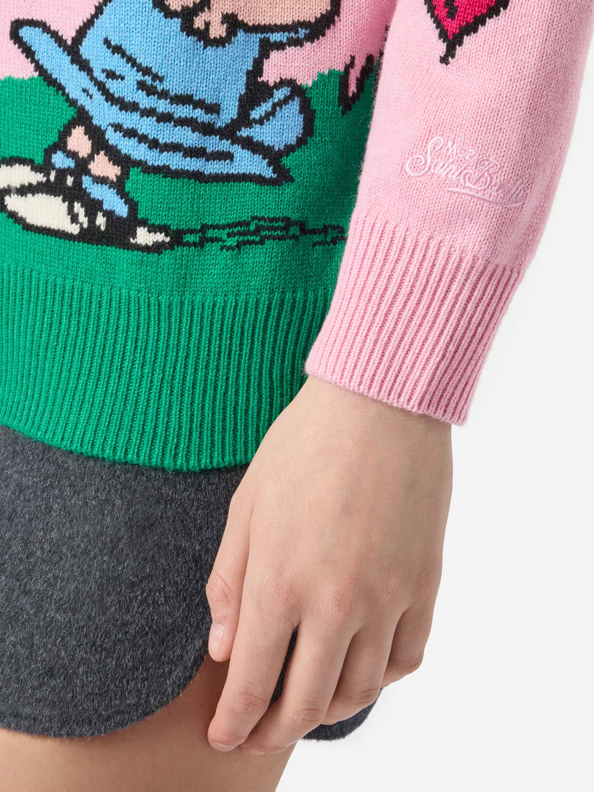 mc2-saint-barth-sasi-cardigan-misto-cashmere-rosa-jacquard-snoopy-peanuts image 4